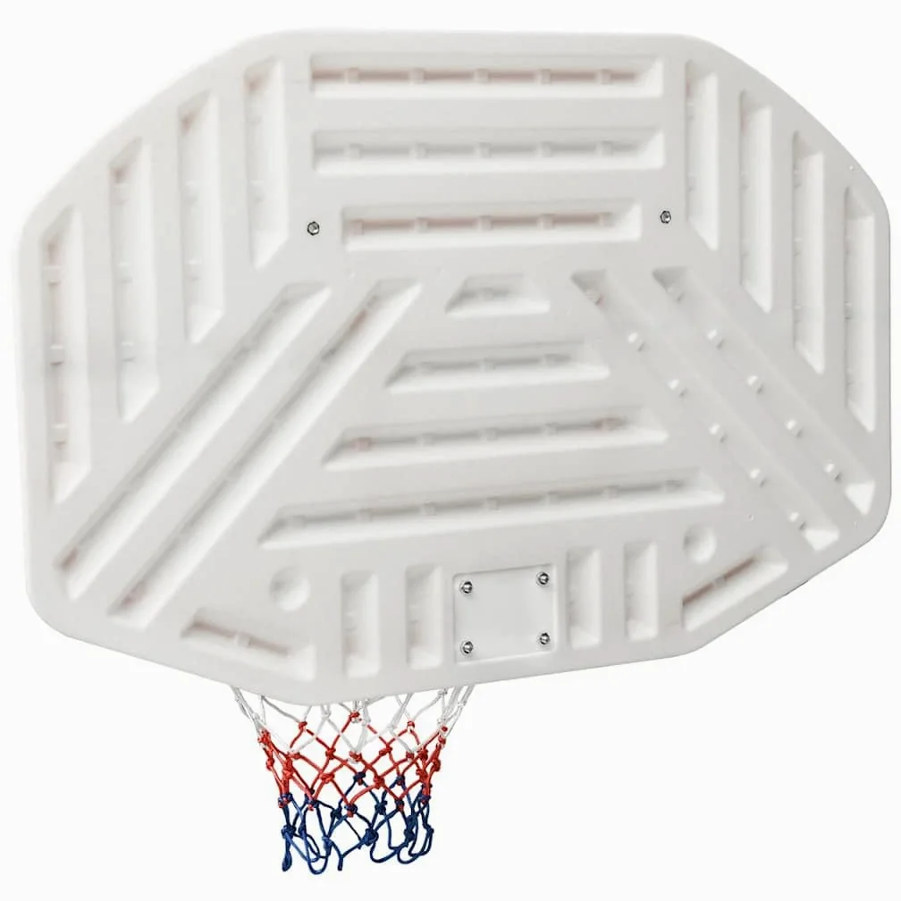 Tavola da basket in polietilene, 109 x 71 x 3 cm, canestro da basket bianco con anello in acciaio e rete in nylon resistente alle intemperie, adatto per montaggio a parete e interni ed esterni