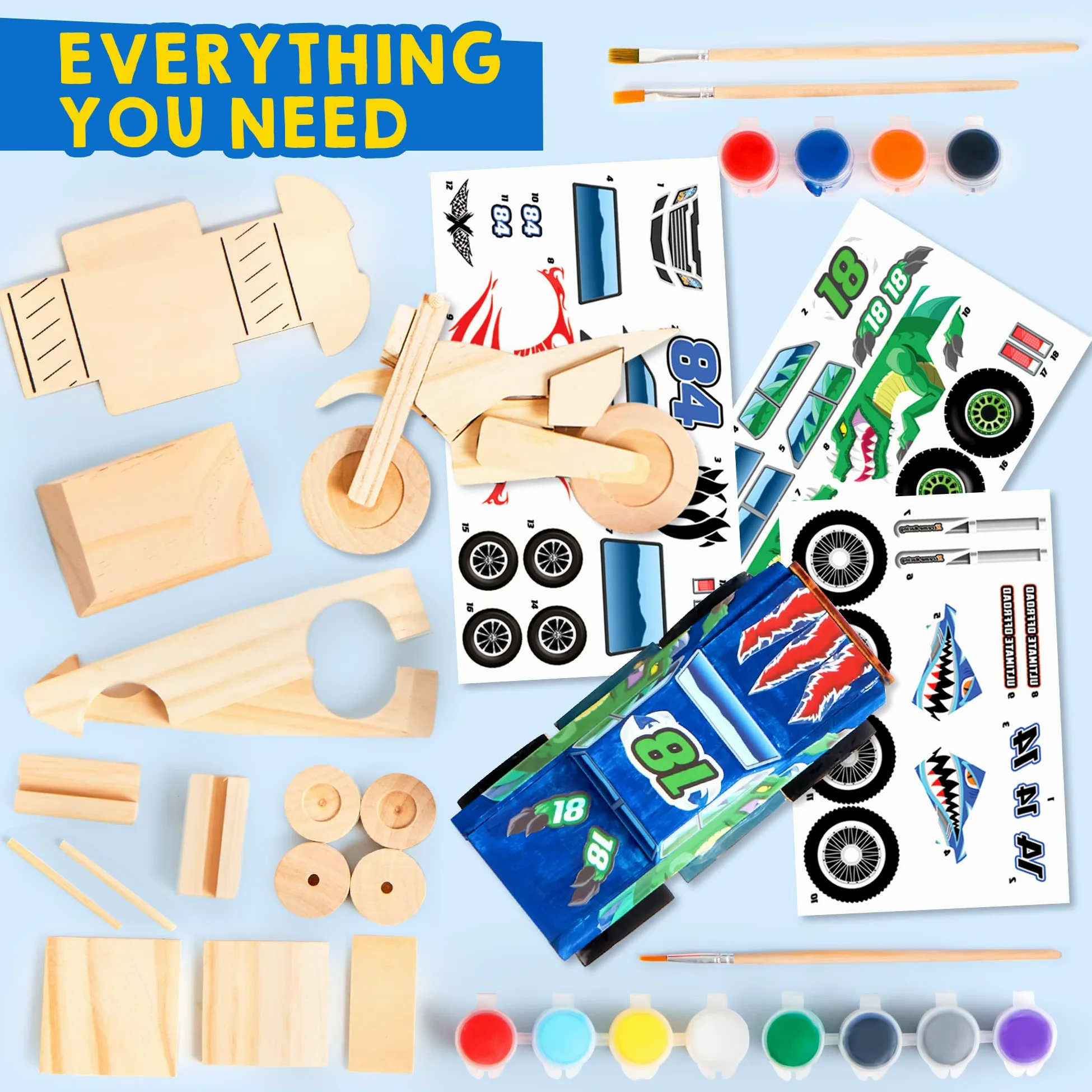 JOYIN klever Kit Bambini Craft Kit corporatura & Paint Your Own Race Car in Legno Art & Craft Kit Fai da Te Giocattoli Crea Il Tuo Auto Camion Giocattolo Costruire e Paint Kit Craft