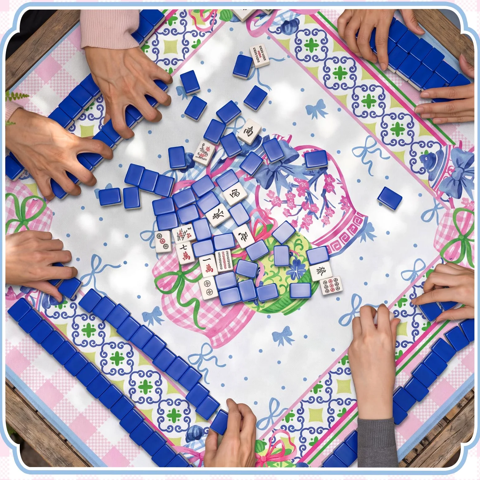 Seenelling Mahjong Tappetino da gioco con regole, antiscivolo, riduzione del rumore, multiuso, per giochi con carte Mahjong, piastrelle (barattolo di zenzero)
