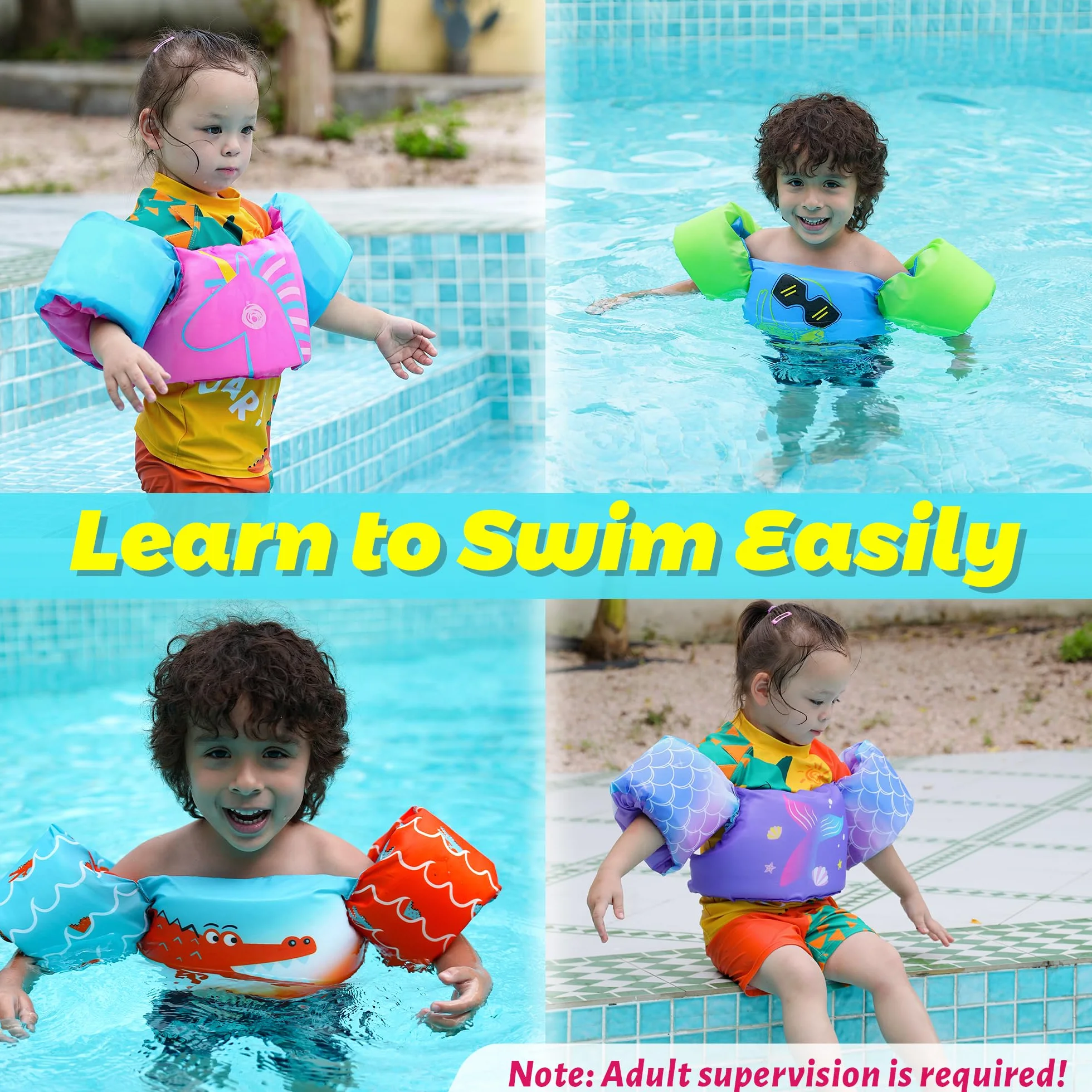 Braccioli di Sicurezza per Piscina Galleggiante per Nuoto Accessori per Bambini con Motivo Cartone Animato, ausilio per Imparare a Nuotare, Galleggiante