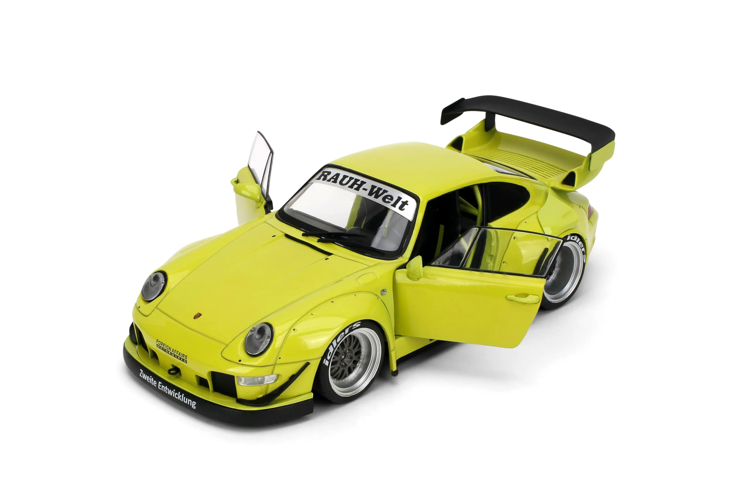 Modellino auto pressofuso in scala 1:18 compatibile con Porsche RWB Genki Yellow Jada Pink Slips 36472