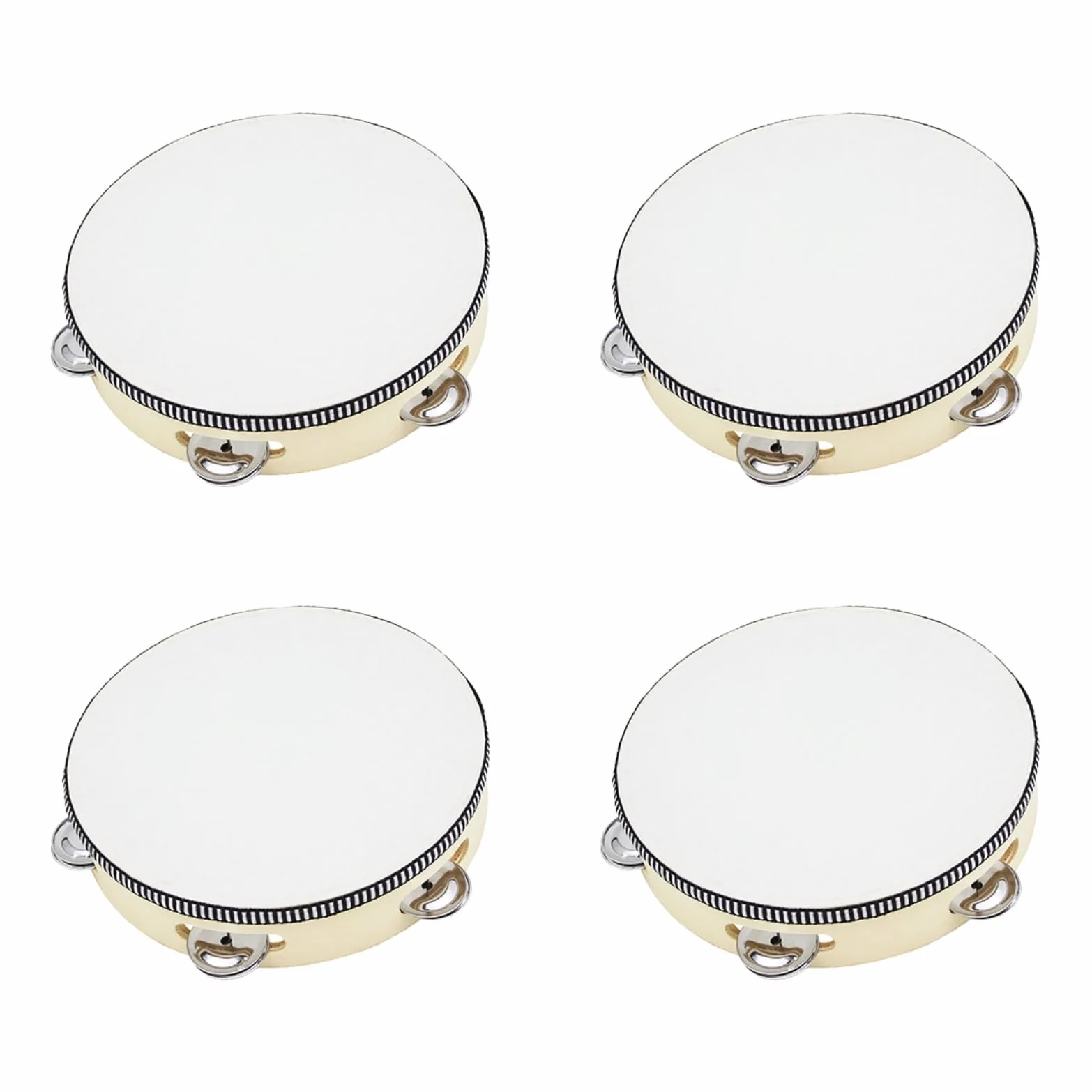 4 Pezzi Tamburello Leggero Tamburello in Legno con Campanelli Metallici Portatile Tamburo a Mano per Bambini