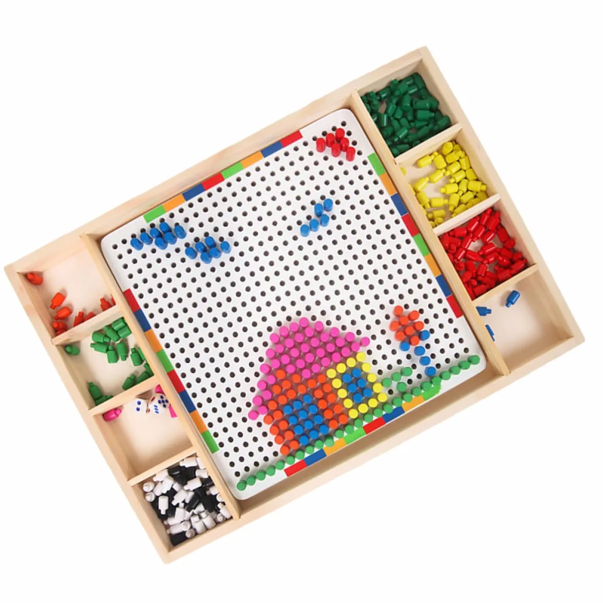 Vaguelly Gioco Puzzle Chiodini a Forma di Fungo in Legno Bianco, Giocattolo Educativo per Coltivare Riconoscimento dei Colori e Stimolare la Creatività, Adatto per Compleanni e Vita