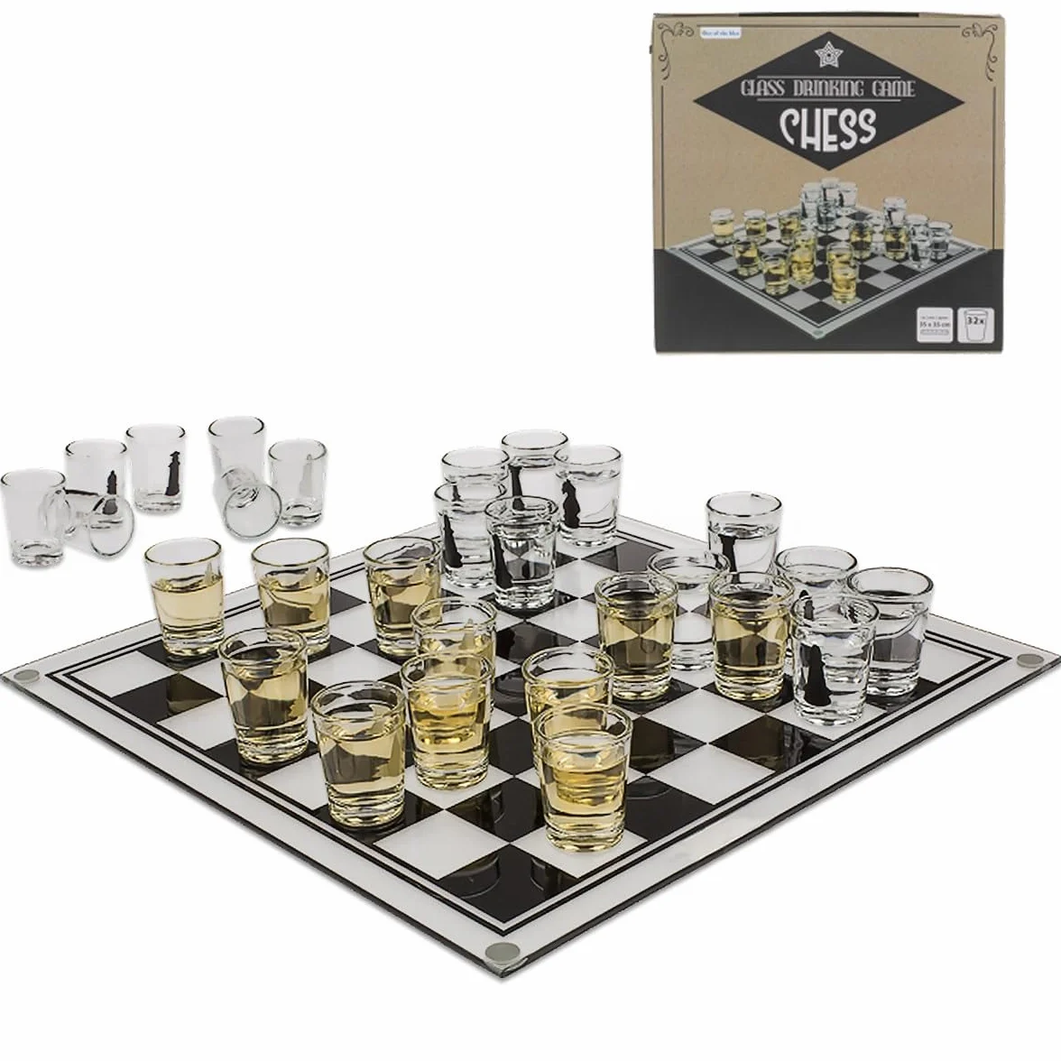 Luxury Candele - Set di scacchi con 32 bicchieri, 35 x 35 cm, in confezione regalo