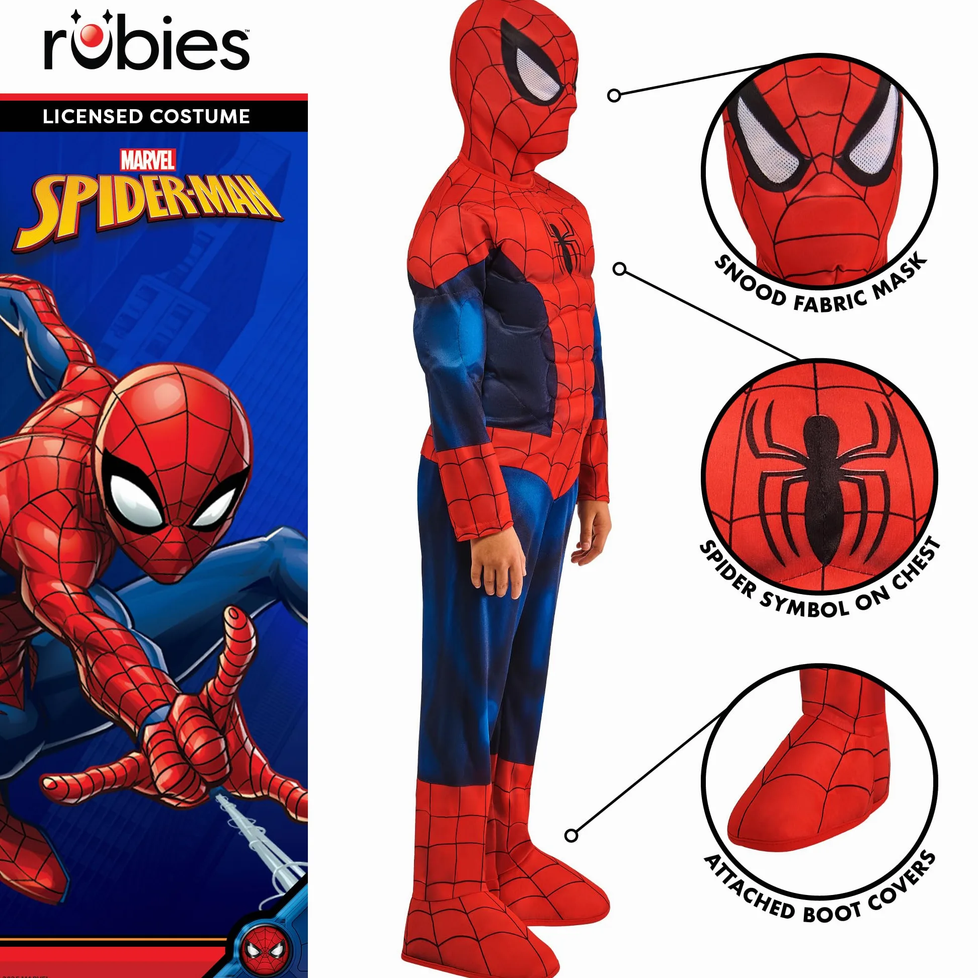 Rubies Costume ufficiale Marvel Spider-Man Deluxe imbottito per bambini, costume da supereroe per bambini, età 5-6 anni, Halloween
