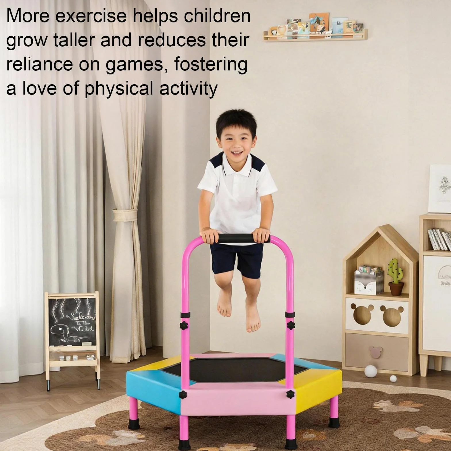 Mini trampolino – Attrezzatura da salto pieghevole da 90 cm | Trampolino ricreativo con manico regolabile, per asilo nido, scuola materna, casa, palestra, parco, parco giochi, prato, cortile, giardino