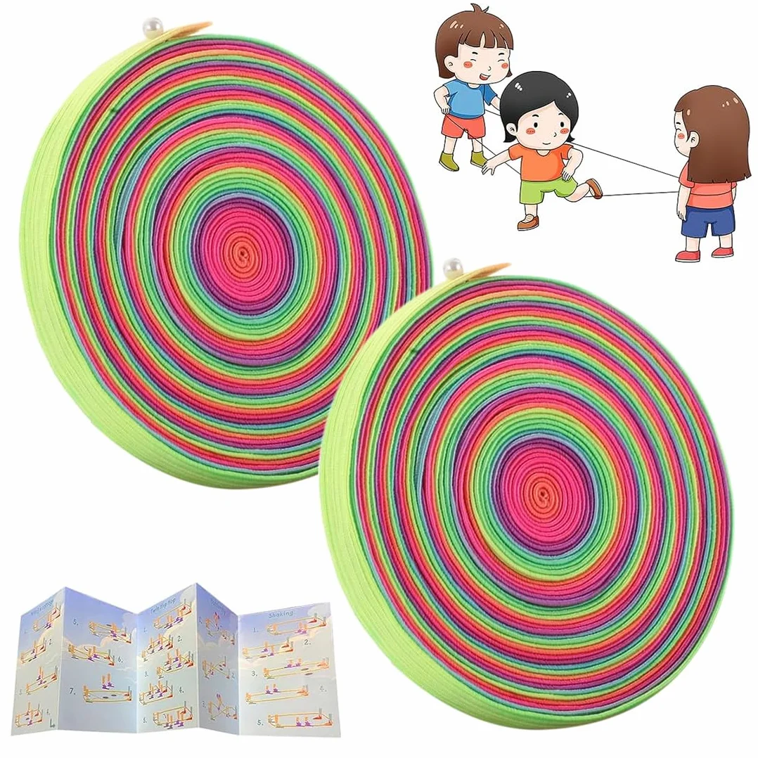 2 pezzi di gomma per bambini con istruzioni per giochi di salto, gomma da saltare, lunghezza 4 m, larghezza 1 cm, nastro arcobaleno, per Bambini Indoor e Outdoor Giochi