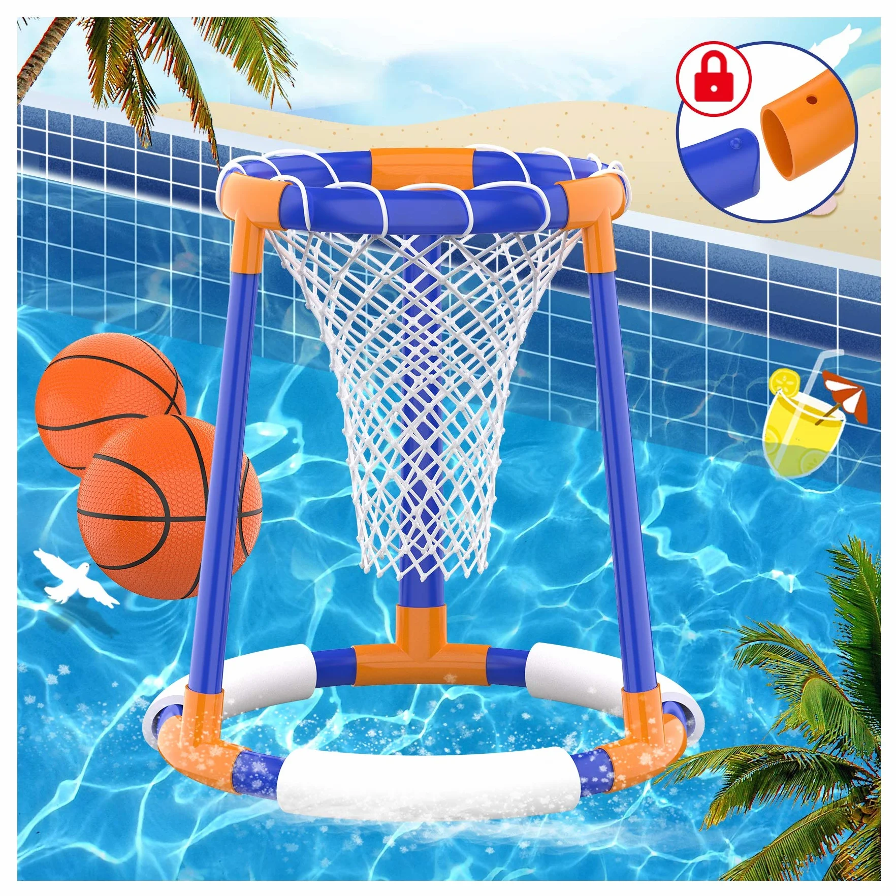 FOSUBOO Giocattolo per Piscina per Adulti e Bambini, Giochi d'Acqua, Cestino da Basket, Giocattolo Acquatico, Cestino da Basket, Accessorio per Piscina Divertente (2 Palline per bastket)