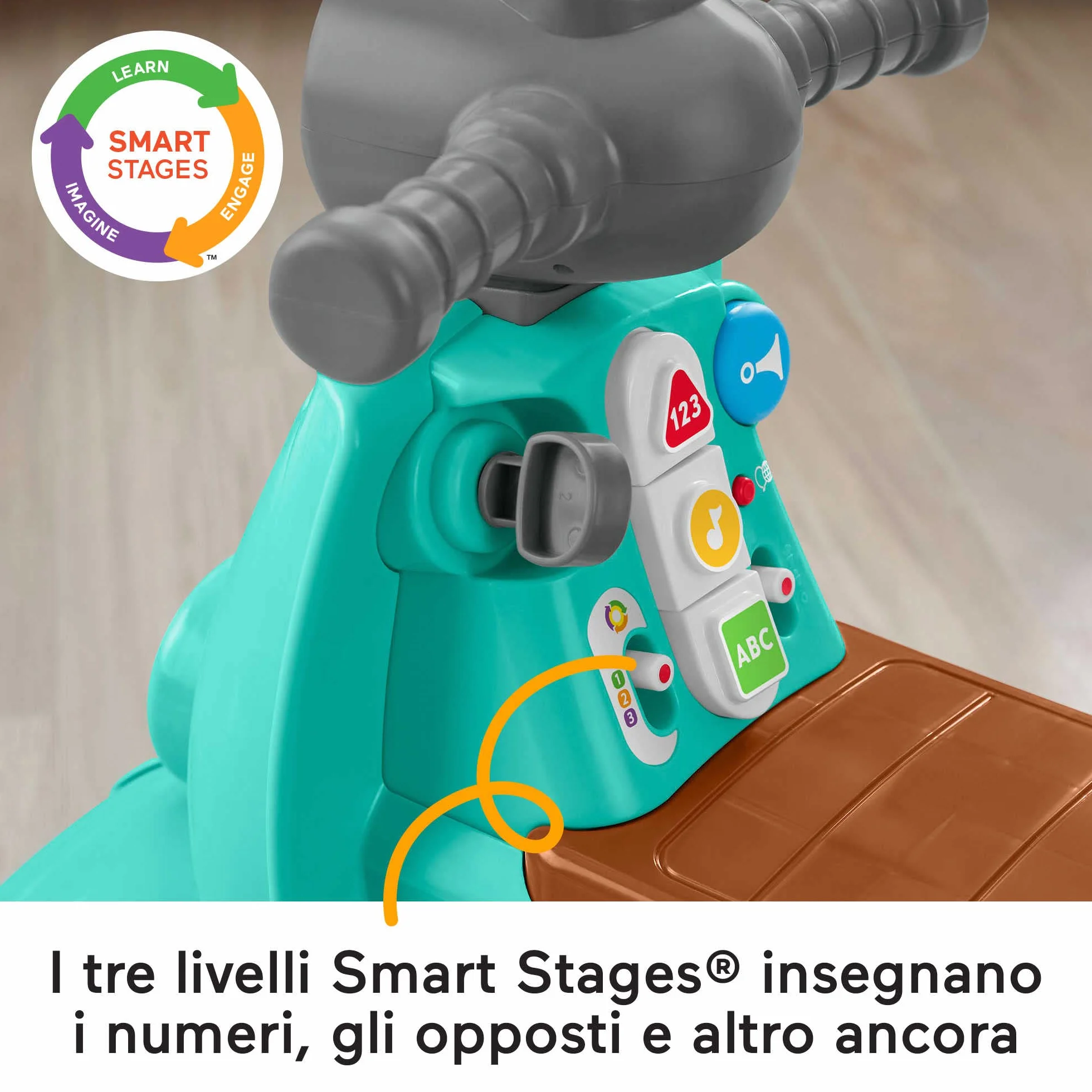 Fisher-Price Ridi & Impara Smart Stages Scooter Giocattolo cavalcabile Primi Passi Multilingue Bambini 12+ Mesi HMV76