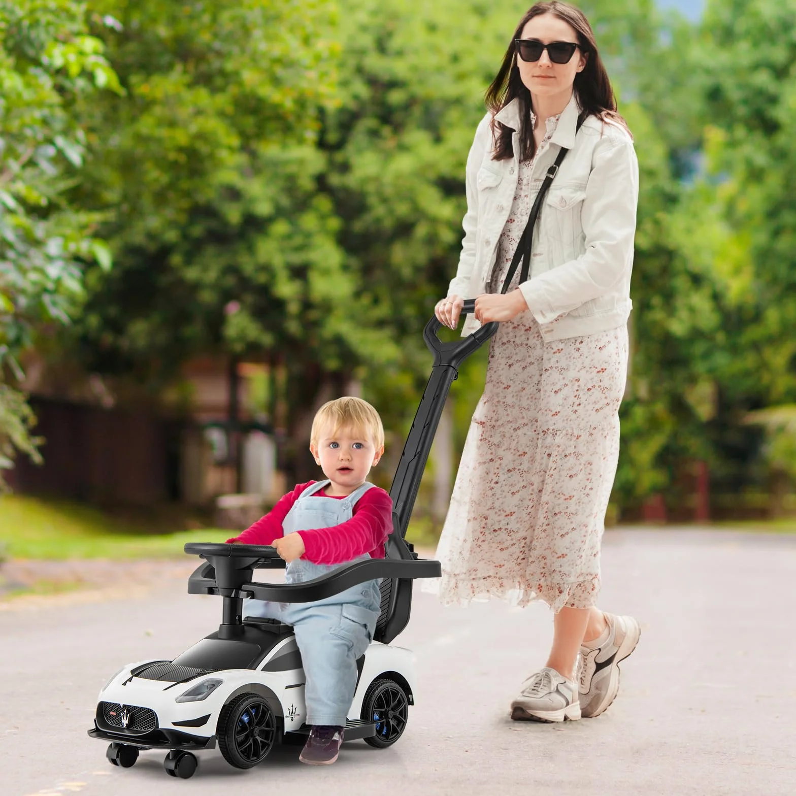 COSTWAY 3 in 1 Maserati Auto da Spinta Bambini 18-60 Mesi Bianco