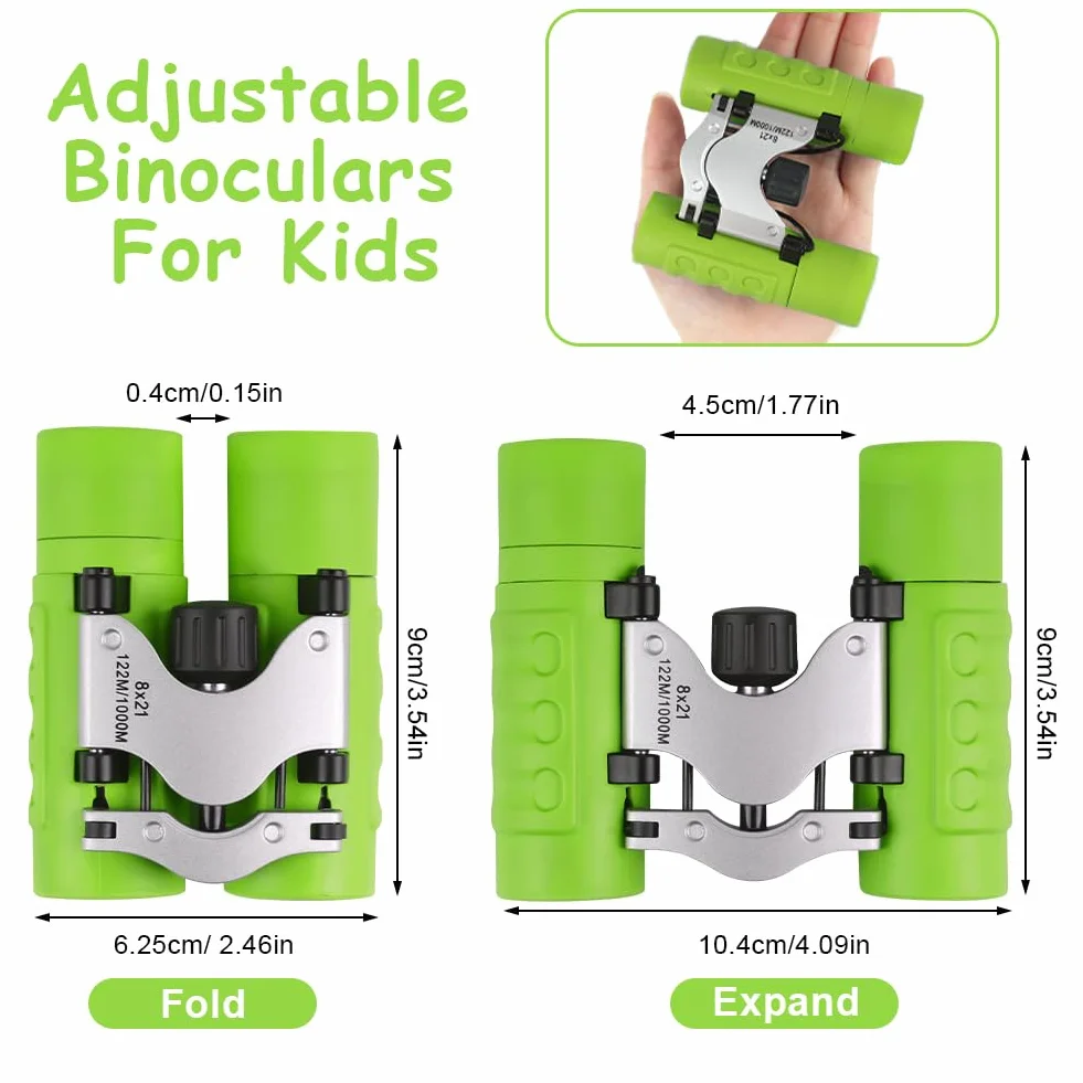 OSDUE Binocolo per Bambini, 8x21 Ingrandimento Binocolo,Portatile Bambini Binocolos, Kit Esploratore Cannocchiale per 3-6 Bambino Bambina con Bussola e Lente D'Ingrandimento, per Bird Watching (Verde)