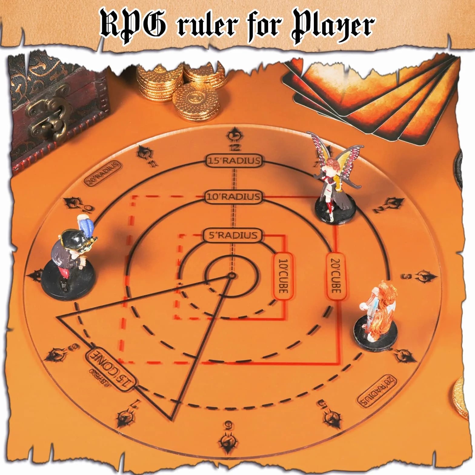 Marcatore di attacchi AOE di incantesimi, modello di effetto ad area DND - Byhoo Tappetino da tavolo da 2,5 cm Grid o Hex, accessori di gioco RPG per TTRPG 5E Dungeons and Dragons, Pathfinder