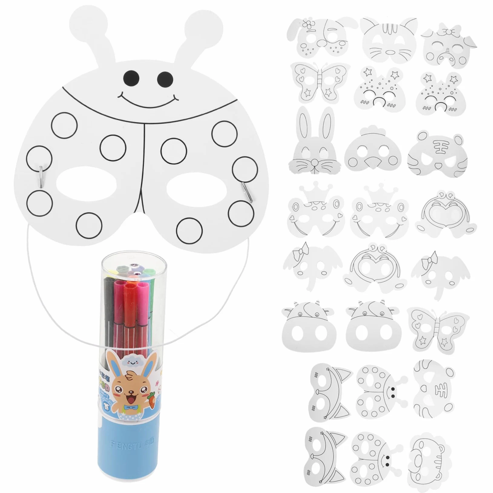 1 Set Maschere Di Animali Fai-da-te Per Bambini Maschere Vuote Maschera Vuota Maschera Non Verniciata Con Penne Ad Acquerello Per Creare Spettacoli Teatrali Da Colorare