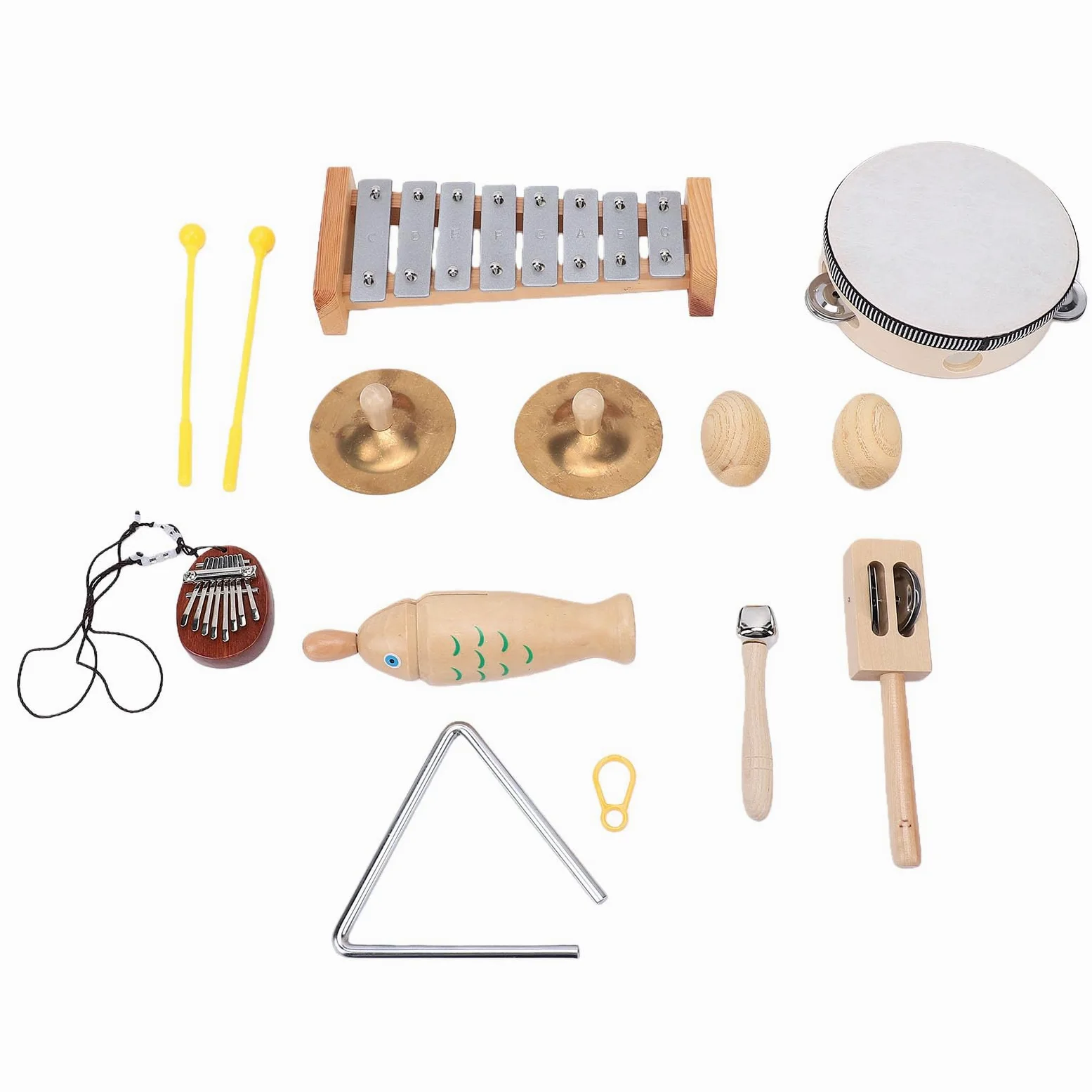 Sxhlseller Set di Strumenti a Percussione per Bambini Piccoli, Giocattoli Musicali in Legno tra Cui Xilofono, Tamburello, Tamburo e Kalimba per la Prima Educazione Dai 3 Anni in su
