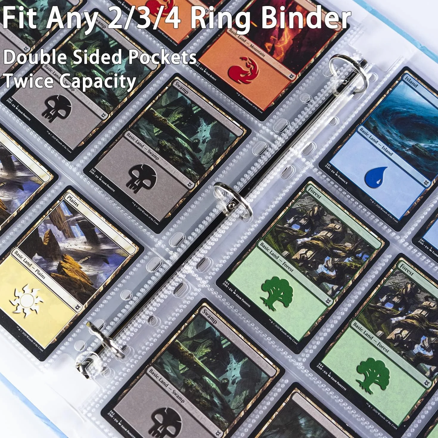540 Buste per Carte da Collezione, Doppio Lato 9 Sacchetti, Fogli di Carte Ultra Trasparenti 11 Fori per Raccoglitore ad Anelli 2/3/4, Buste per Carte da Gioco, Carte di Calcio