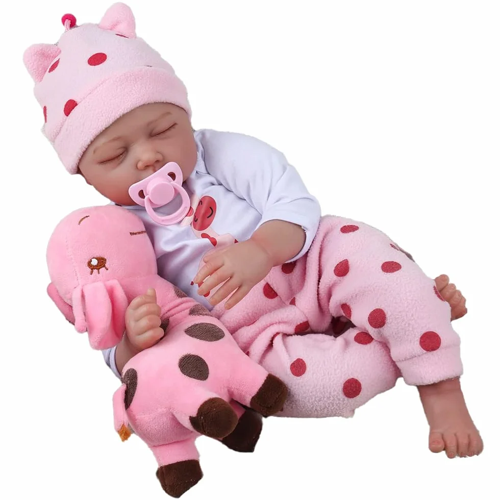 Bambola Realistica, 22 Pollici Bambole Reborn Bambola Morbida In Silicone E Vinile 55 Cm Reborn Femmina Con Accessori, Neonato Bambola Occhi Chiusi Giocattolo Per Bambine 3+ Anni
