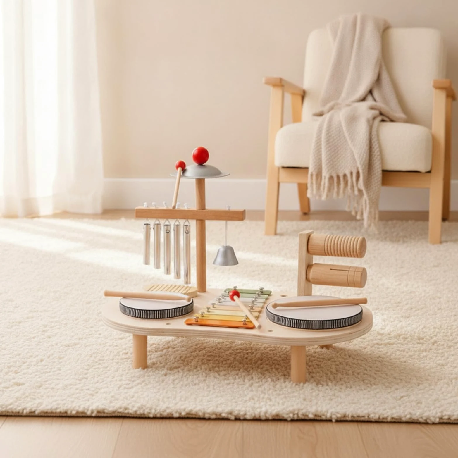 Colcolo Strumento a Percussione per Bambini Set Musicale Educativo Xilofono Piatti Campane a Bacchette in Legno Apprendimento Ritmico Adatto per Ambienti Prescolari Playroom Camerette Casa