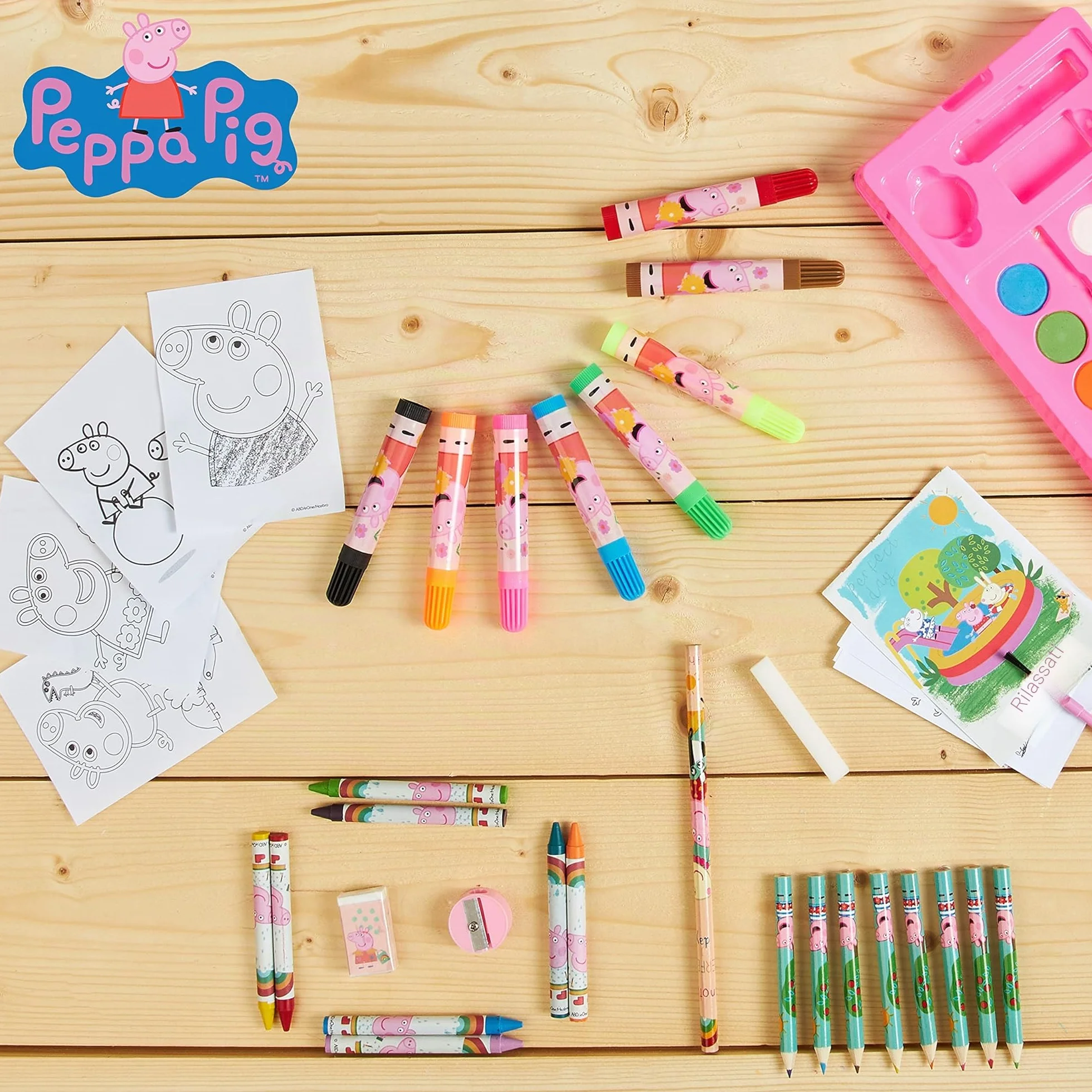 Peppa Pig Valigetta Colori Bambini, Kit Disegnare Dipingere, Set Pennarelli + Pastelli Acquerelli