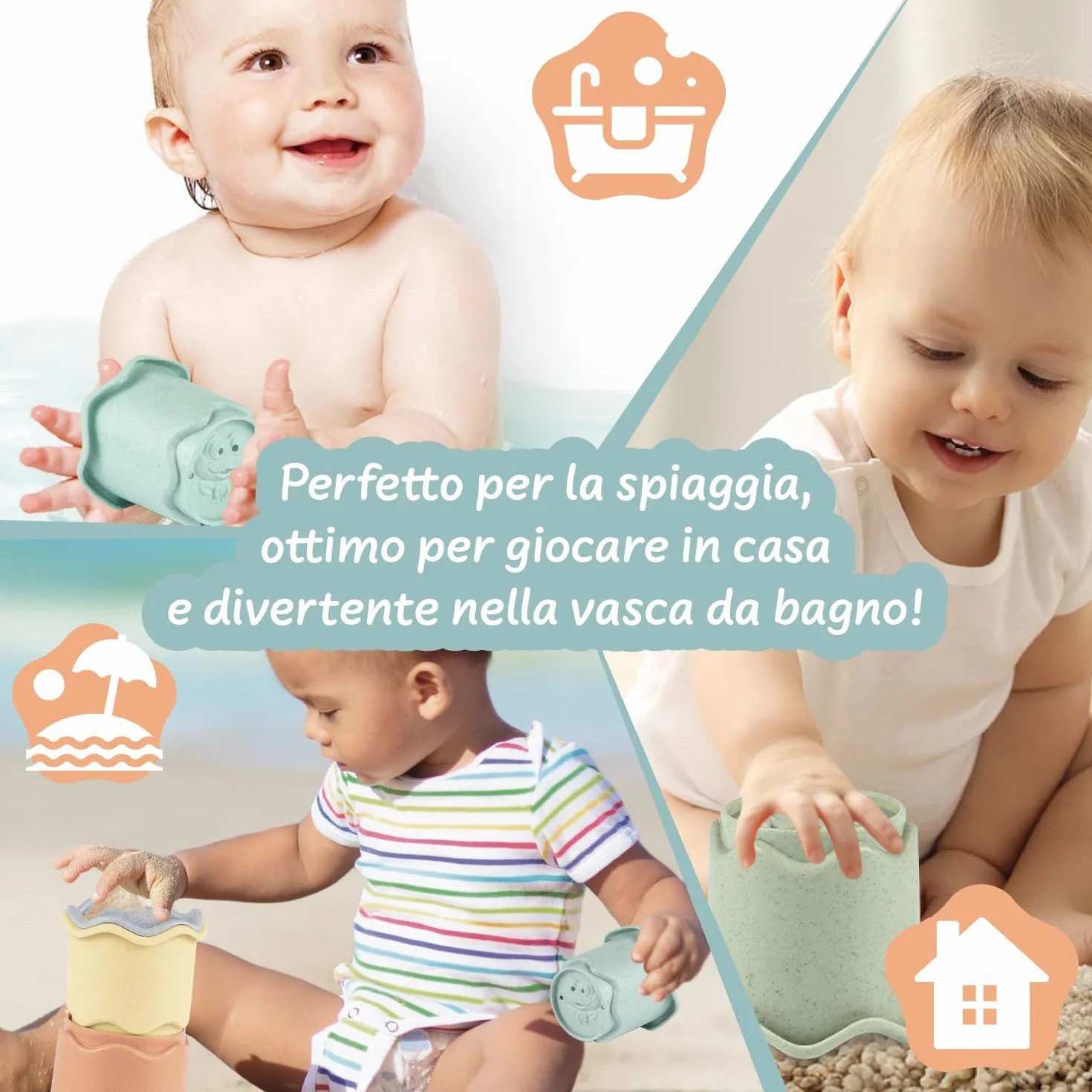 Science4you Bicchieri Impilabili Neonato 3 in 1 – Gioco Impilabile con 6 Bicchieri, Bagno Spiaggia Interno, 6 9 12 Mesi+
