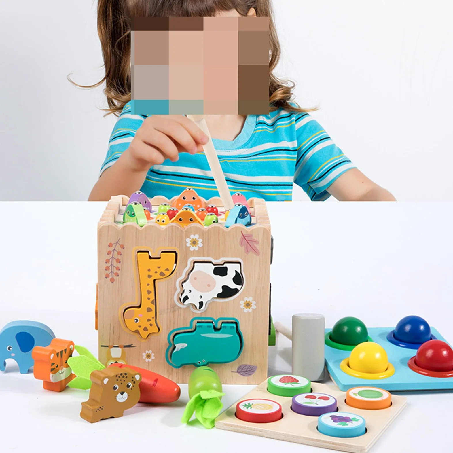 Giocattolo Cubo di attività in Legno Multifunzionale, Set Gioco Educativo Montessori con Martello