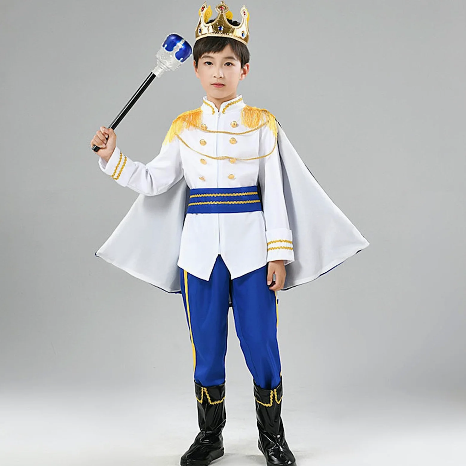 Costume da Re per Bambini Costume Reale Medievale di Halloween con Mantello | Travestimento Cosplay Ragazzi Adatti a Cosplay Feste Festeggiamenti Carnevale Palco Foto Oggetti di Scena Uso