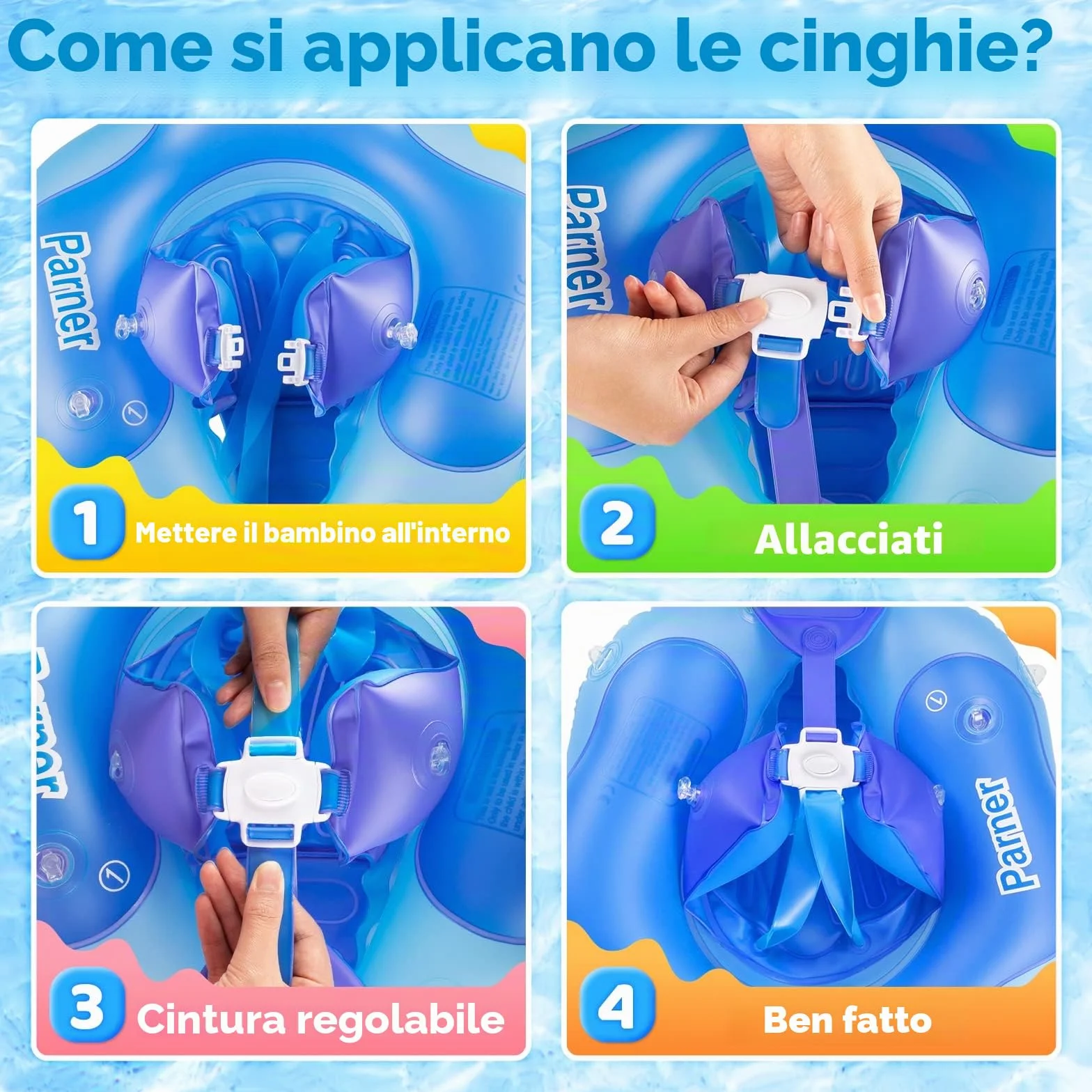 Parner Anello galleggiante per neonato con tettuccio parasole UPF50+, aiuto per il nuoto per la piscina, salvagente neonato con parasole, sedile di sicurezza regolabile, per bambini da 3 a 36 mesi
