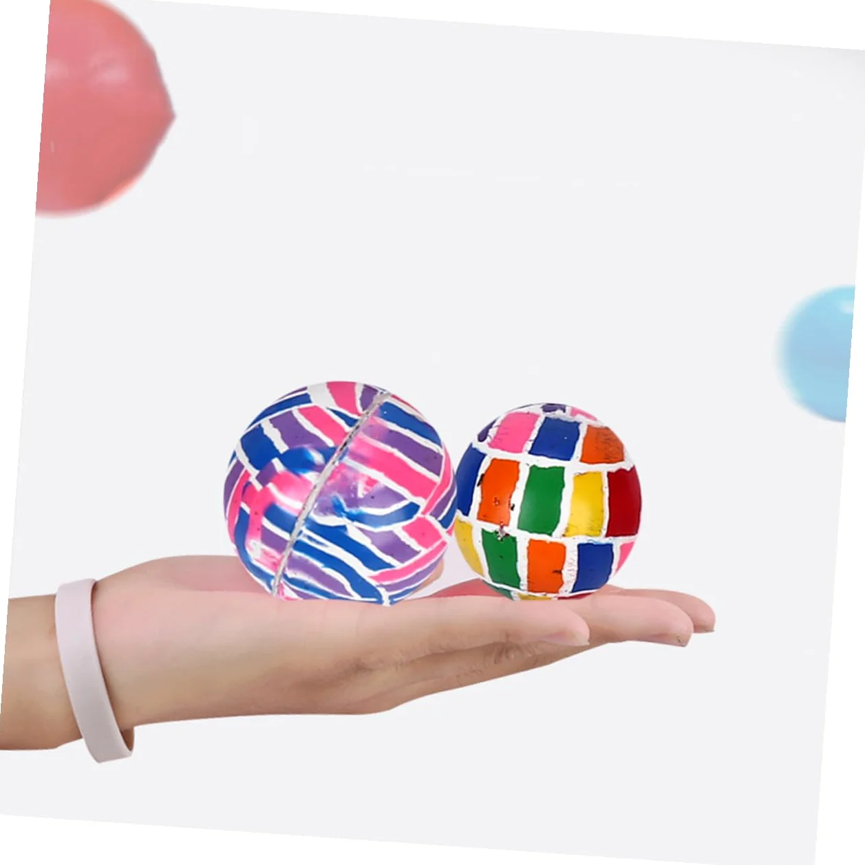 100 Pezzi Palline di Gomma Elastiche per Bambini, Palline da Gioco Morbide Forte Rimbalzo per Bambini Che Giocano e Feste di Compleanno Stili Multipli
