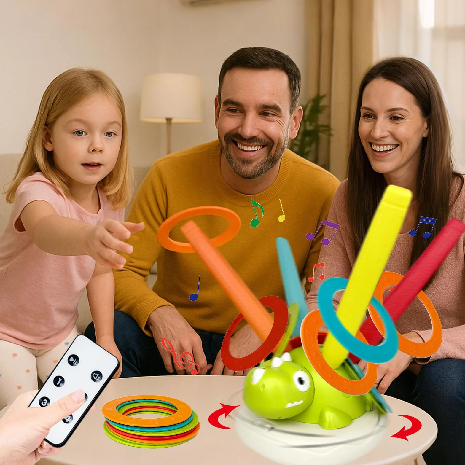 Giochi all'aperto 3 in 1, macchina sportiva multifunzionale con lanciarazzi e gioco di lancio ad anello e salto cancellare, giochi da giardino con telecomando e musica, giocattoli sportivi
