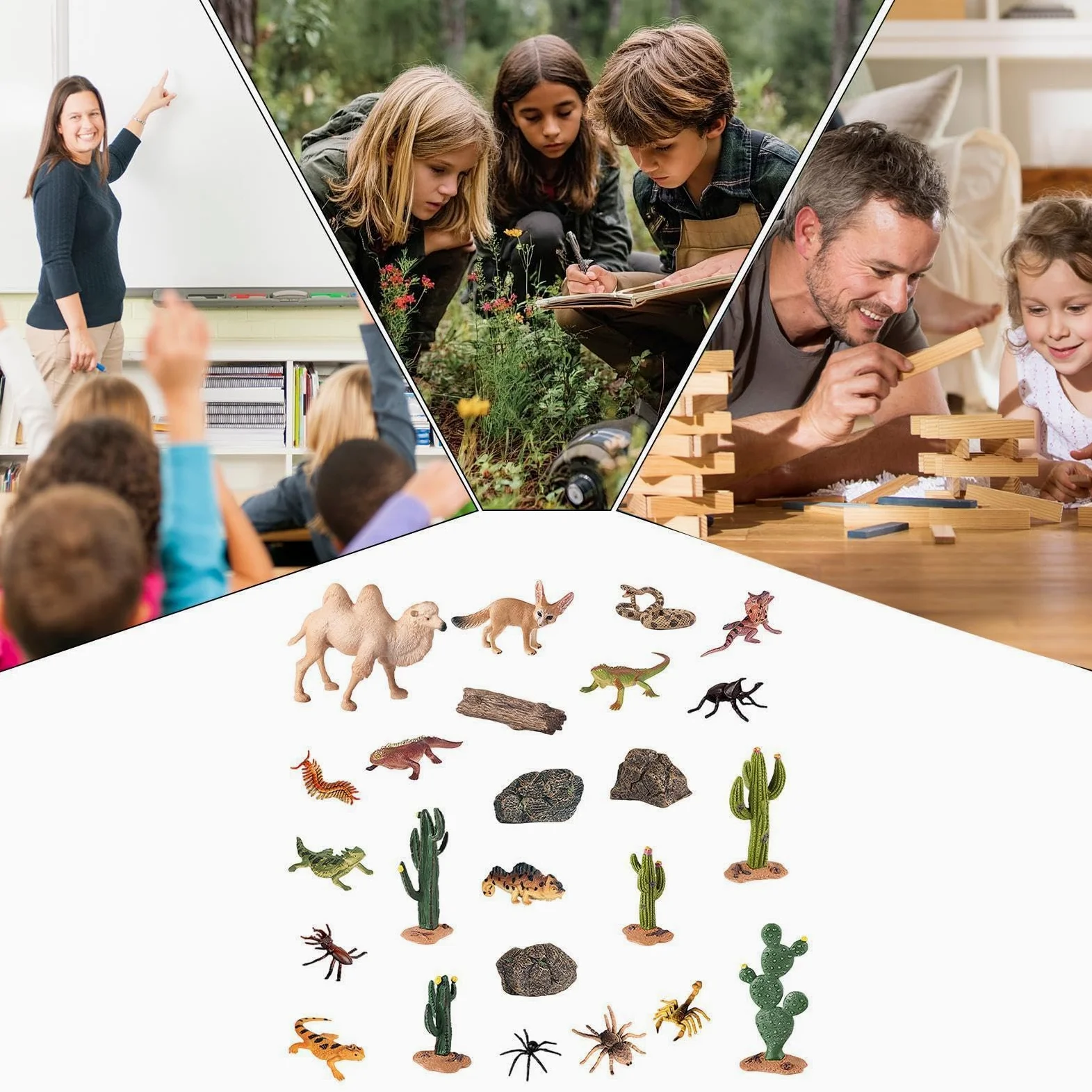 Statuine animali del deserto 24 Pezzi Giocattoli Modellini Di Piante | giocattoli animali del deserto realistici paesaggio in miniatura Per Bambini Comodino Mensola Giardino Tavolo