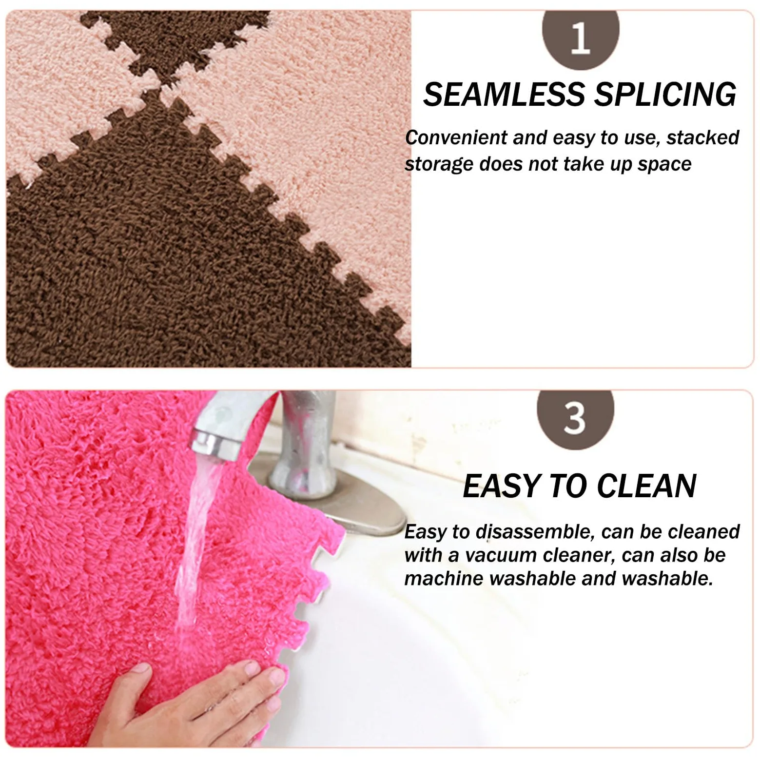 Tappeto ad Incastro Splice 36 Pezzi Tappetino Puzzle in Schiuma di Peluche, Tappetino ad Incastro Quadrato in Schiuma, Tappeto Patchwork in Schiuma Fai da Te per soggiorn,Pink-One Size
