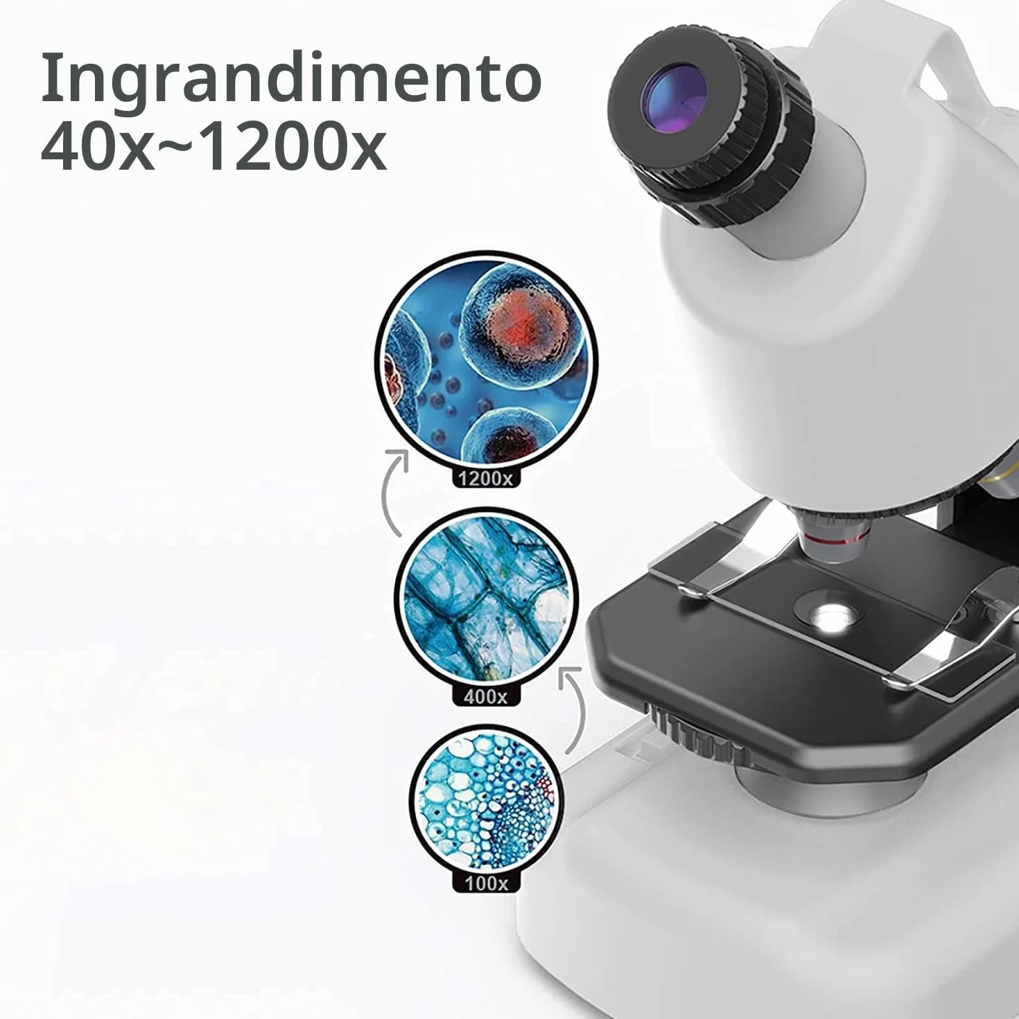 STEM Microscopio per bambini Studente Principiante per Bambini Microscopi Scientifico kit Monoculari 40X- 1200X con di Scienze Educative 6+Anni