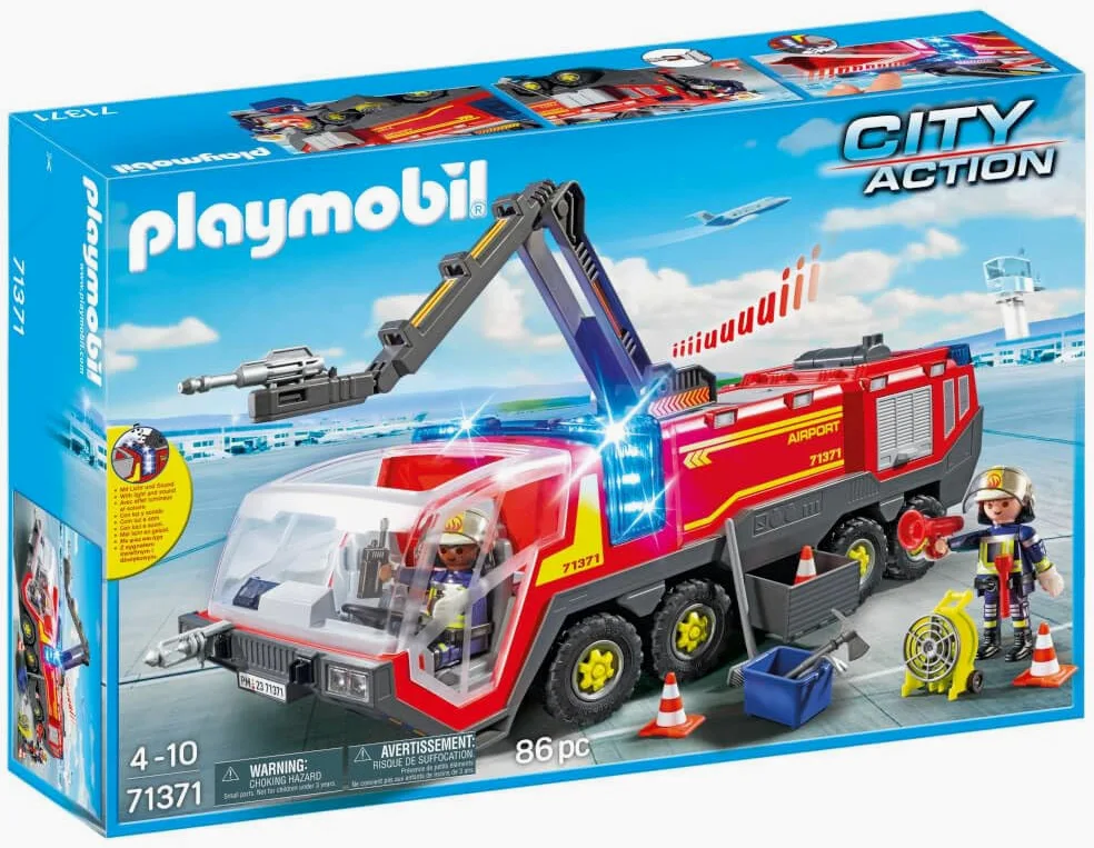 PLAYMOBIL 71371 veicolo antincendio aeroportuale con luce e suono, Piccolo