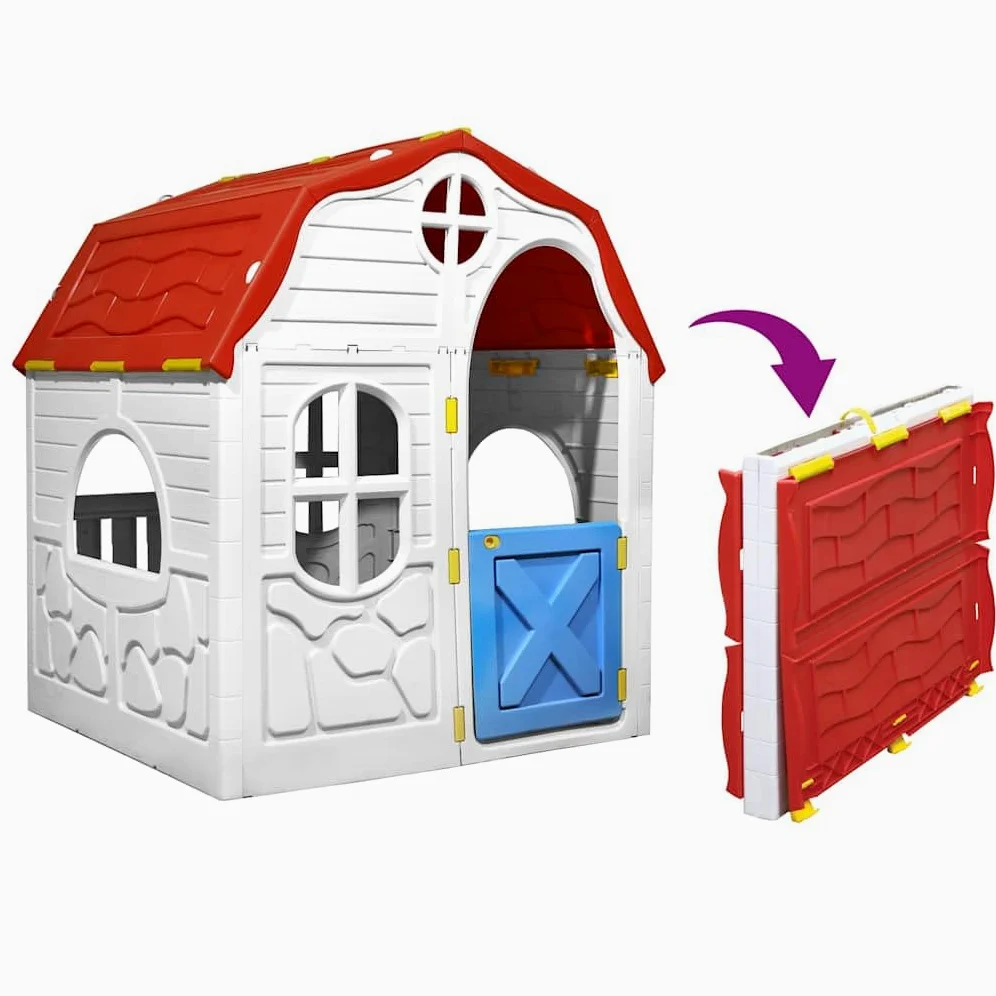 Casetta giocattolo pieghevole per interni ed esterni, resistente alle intemperie, con porta e finestre, stabile casetta da giardino per bambini dai 2 anni in su, 96 x 91 x 115 cm