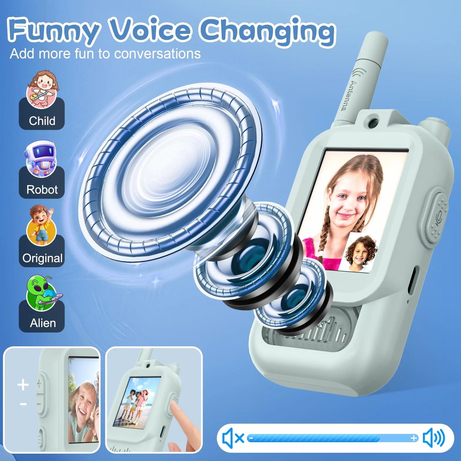 Video Walkie Talkie Bambini Set da 2 Dispositivi Ricaricabili Interfono Video Giochi Interni Esterni Campeggio 3-12 Anni Verde