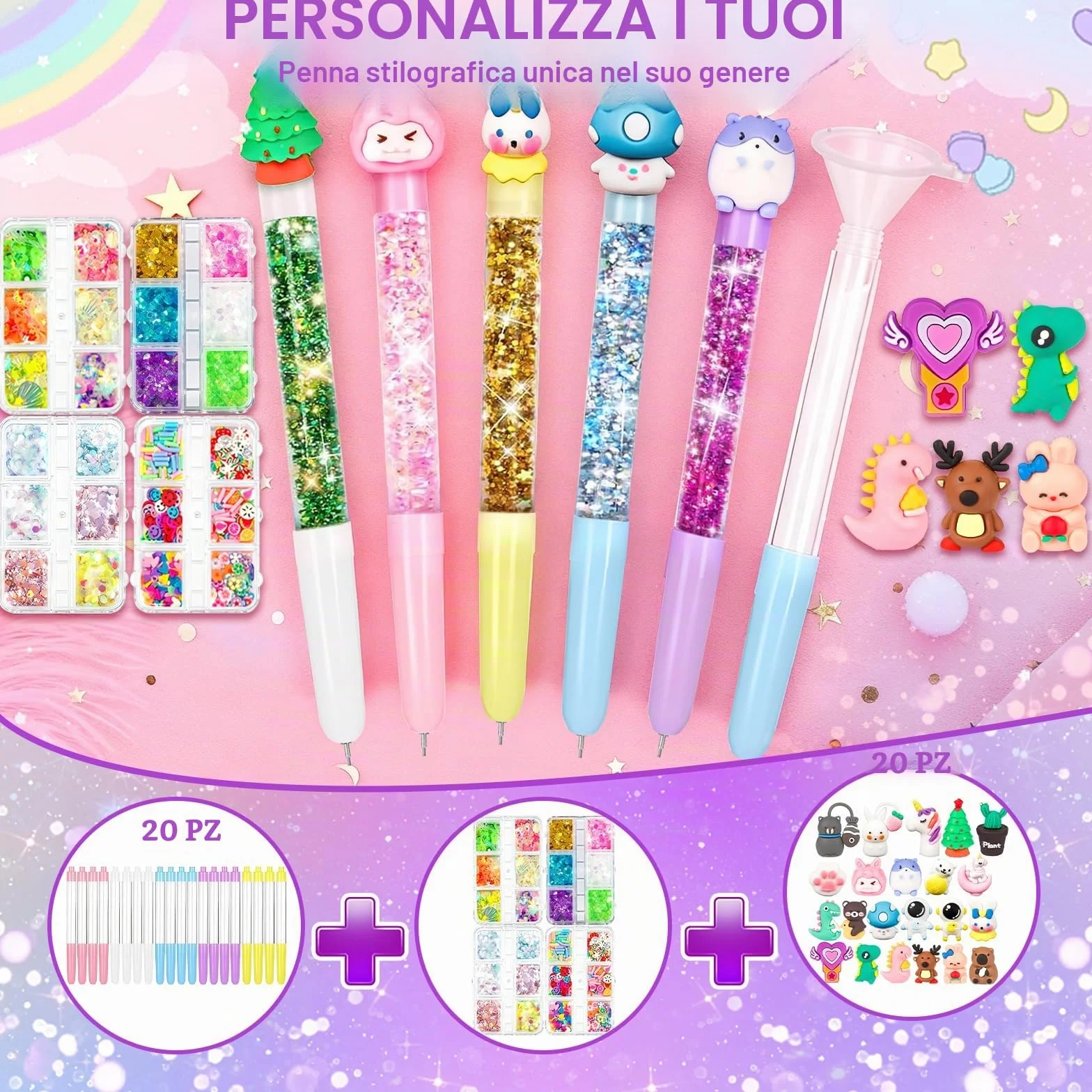 Laboratorio Delle Penne 102 Accessori Kit Creativo per Creare Penne Carine, Fai da te, Idee Regalo Bambina 5-12 Anni