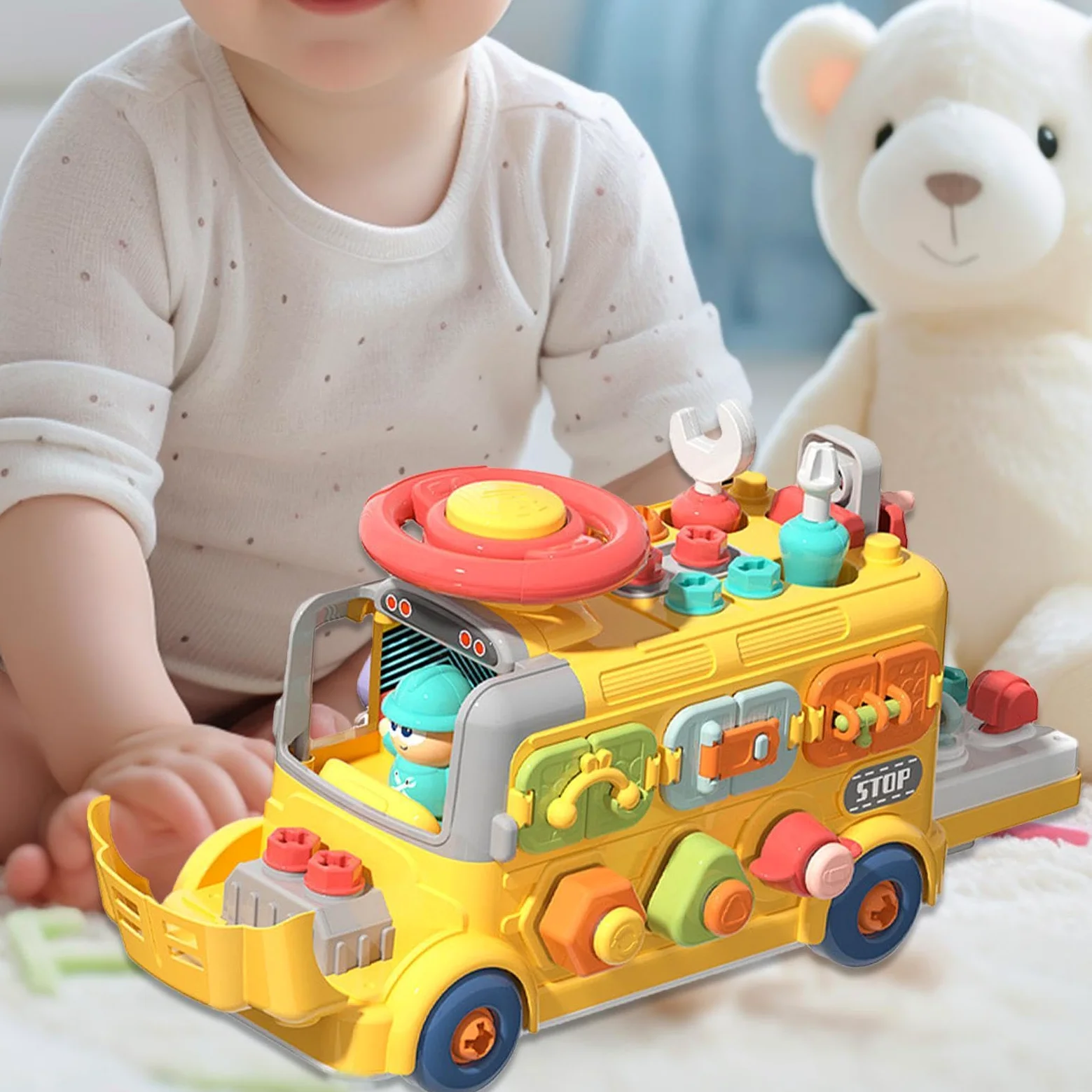 Cubo Occupato, cubo di attività per Bambini | Giocattoli | sensoriali da Viaggio a Forma di Autobus Cubo Occupato - Giocattolo per seggiolino Auto da Viaggio, cubo di attività, Giocatt