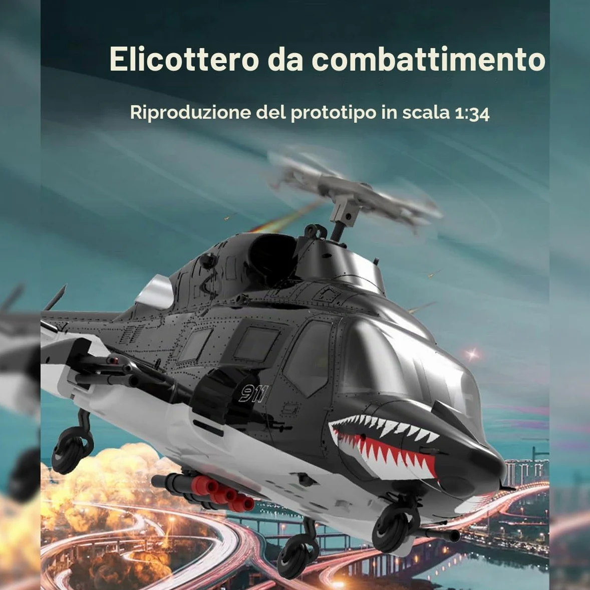 Air-wolf elicottero RC per adulti, aereo Wolfbush AW-911, scala 1/34, 2,4 G, 9 CH Flybarless con modalità cascata 6G/3D, modello elicottero RC a 1 batteria con posizionamento GPS