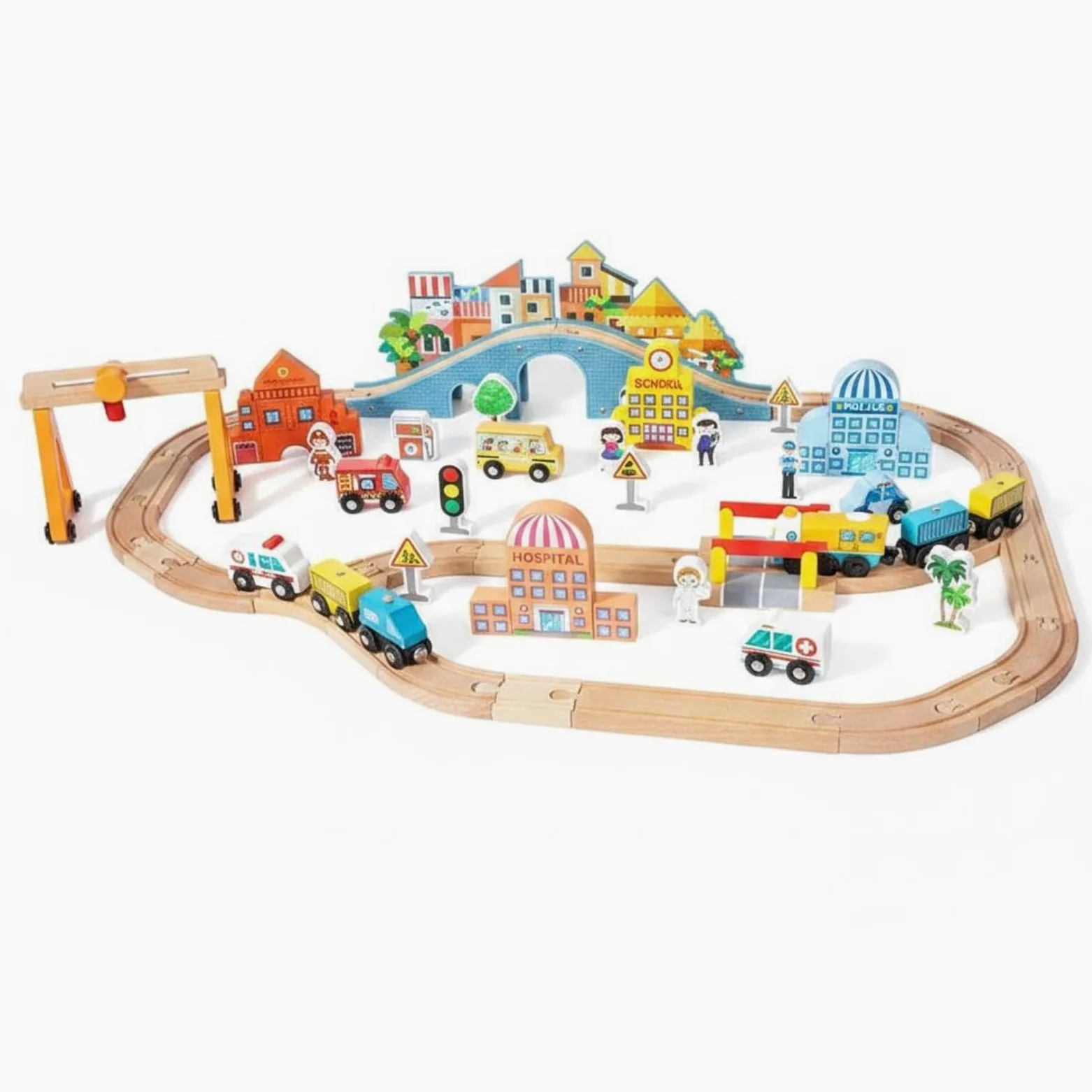 Set Trenino Elettrico in Legno Compatibile Set Ferroviario Legno Magnetico Trenino con Binari per Bambini 2+