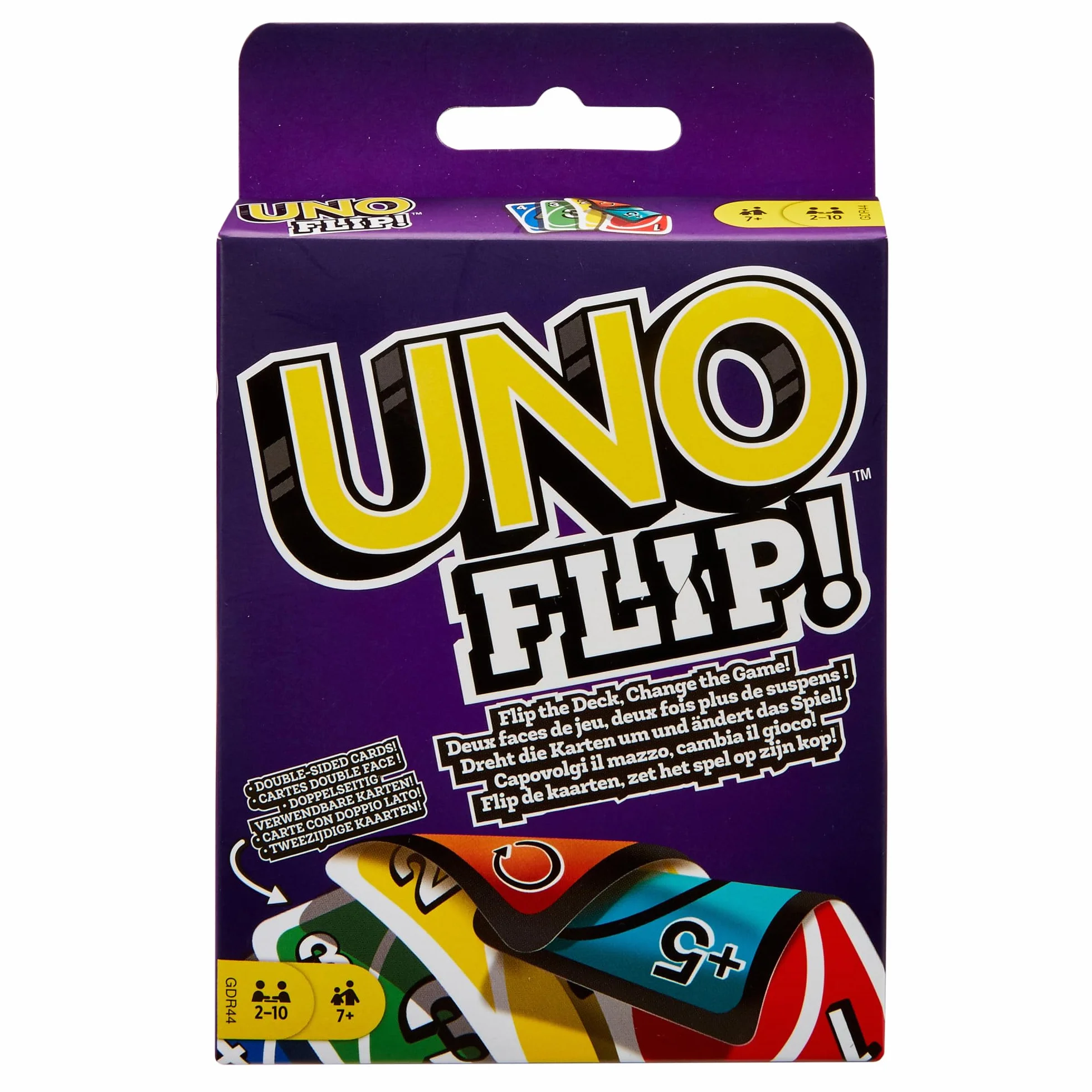 Mattel Games UNO FLIP!, Il mitico gioco di carte per tutta la famiglia in nuova elettrizzante variante, con il mazzo fronte/retro e una carta speciale FLIP, giocattolo per bambini, 7+ anni, GDR44