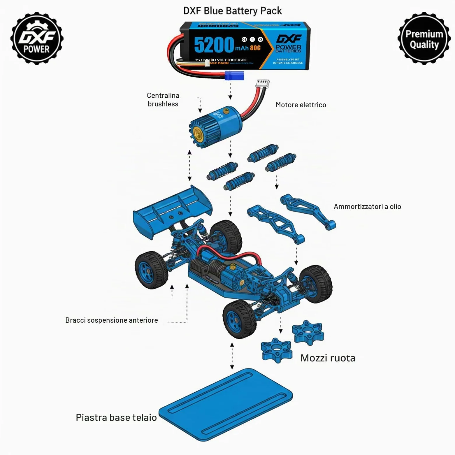 DXF Batteria LiPo 3S 11.1V 5200mAh 80C Spina EC5 Elicottero Aereo Barca Auto RC Alte Prestazioni Potente Leggera Gare Racing Modellismo Brushless 2 Pezzi