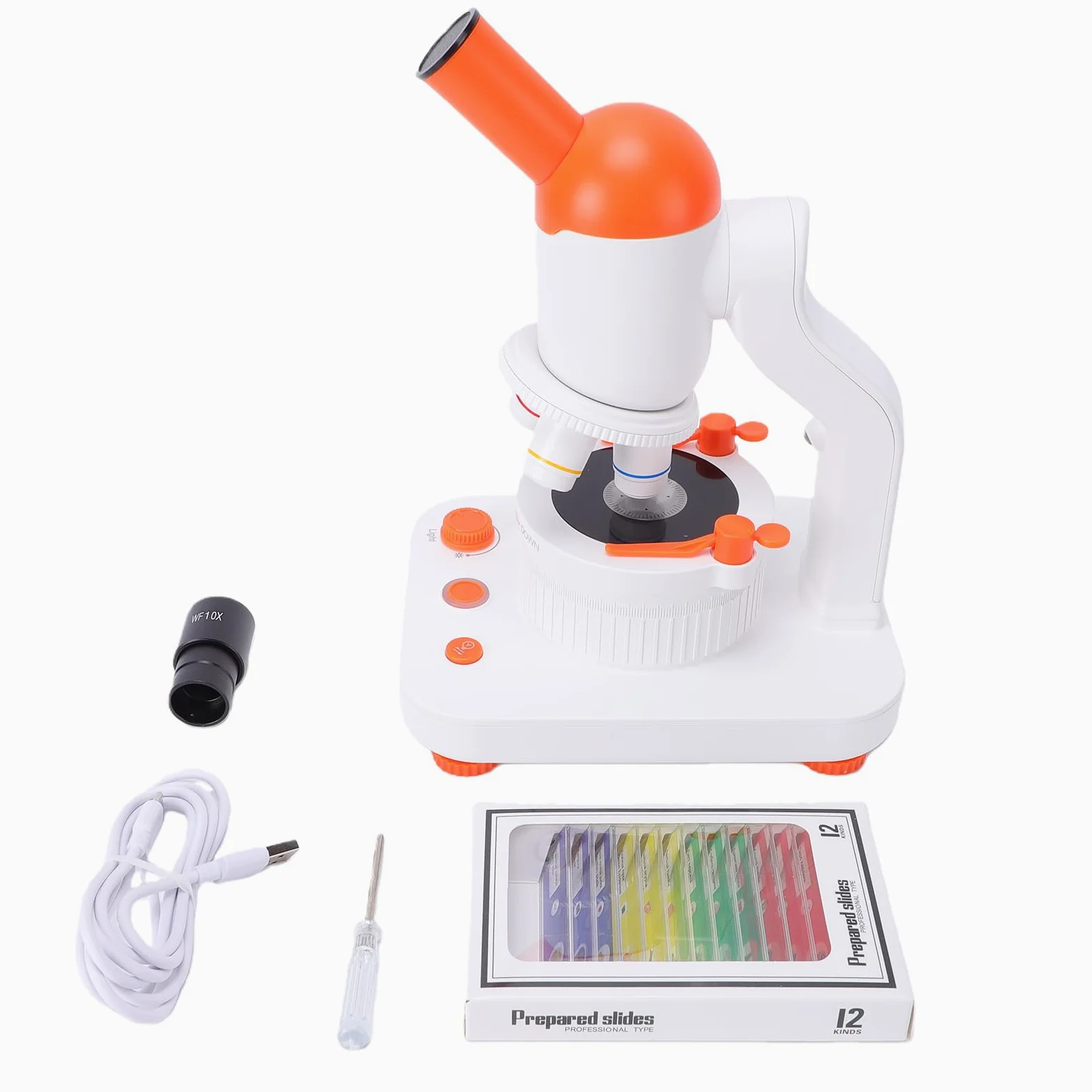 Kit Microscopio per Bambini, Ingrandimento 40X-400X, Doppia Luce LED, con 12 Vetrini, Batteria da 2000 MAh, Giocattolo per Esperimenti Scientifici per Bambini Studenti
