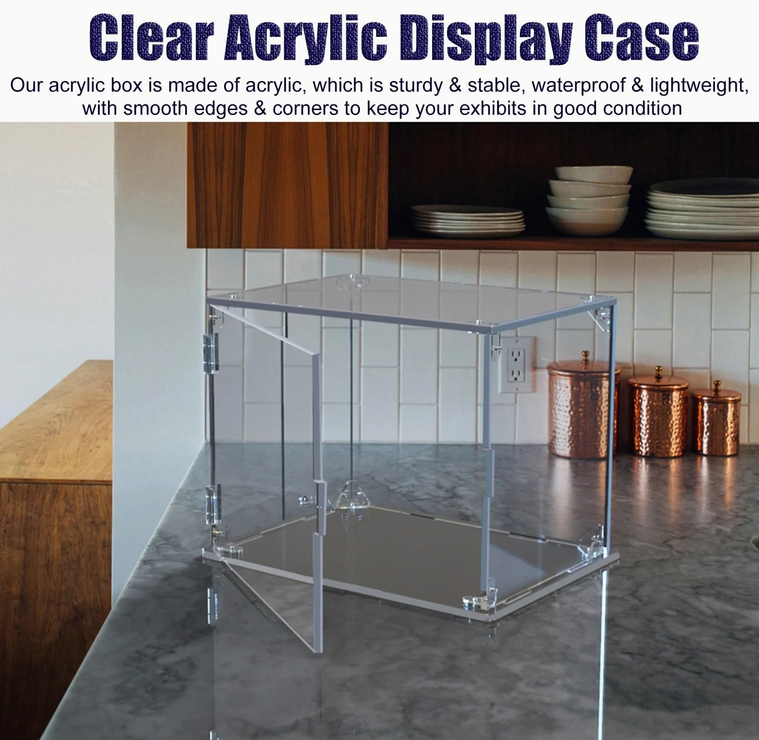 Teca Plexiglass Scatola in Acrilico Trasparente Lunga 10-50 cm, Vetrina Espositiva Verticale per Più Miniature/Oggetti Da Collezione, Vetrina Impilabile da Tavolo(50x50xH45cm/20x20x18")