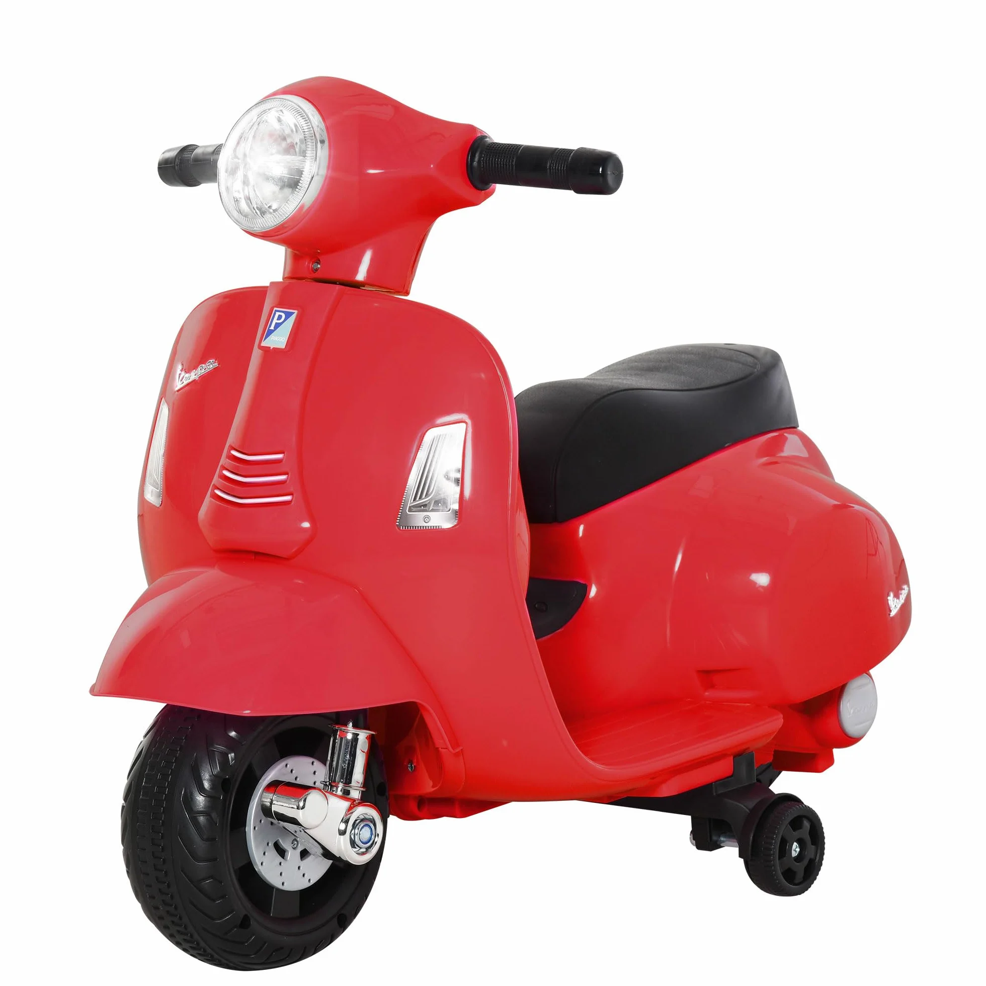 HOMCOM Moto Elettrica per Bambini 6V con Licenza Ufficiale Vespa Batteria, Motorino Elettrico per Bambini da 18-36 Mesi con Fari e Clacson, 66.5x38x52cm, Rosso
