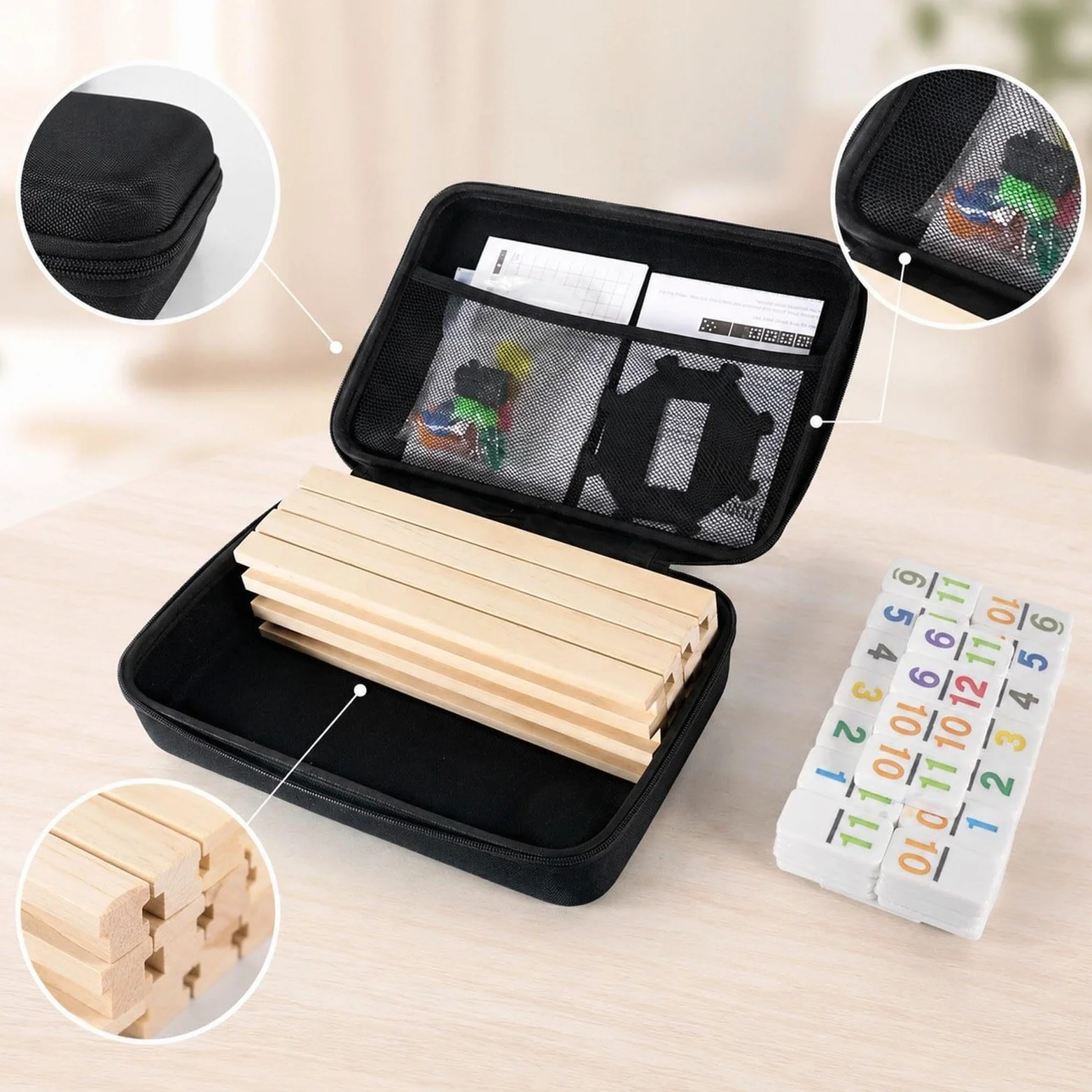 136 Pezzi Set Gioco Educativo da Tavolo Blocchi Costruzione Legno Catena a Reazione Adatto per Bambini Adulti Feste Party Famiglia, 91 Numero di Piastrelle