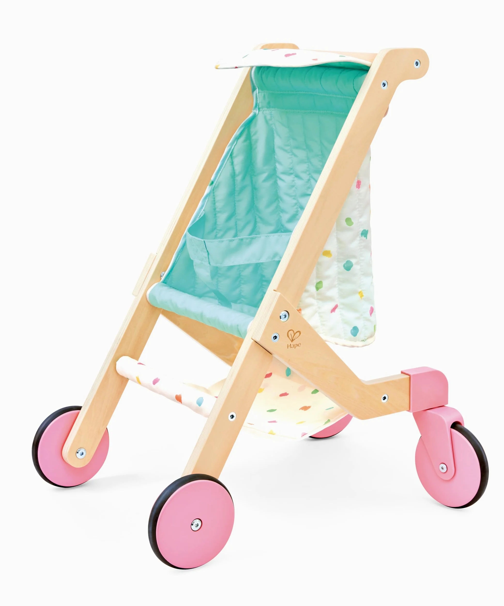 Hape Passeggino per bambole "Sweet Walks" in legno – Passeggino per bambole – Robusto carrello scorrevole con rivestimento in tessuto – Carrello giocattolo per bambole e orsacchiotti – per bambini dai