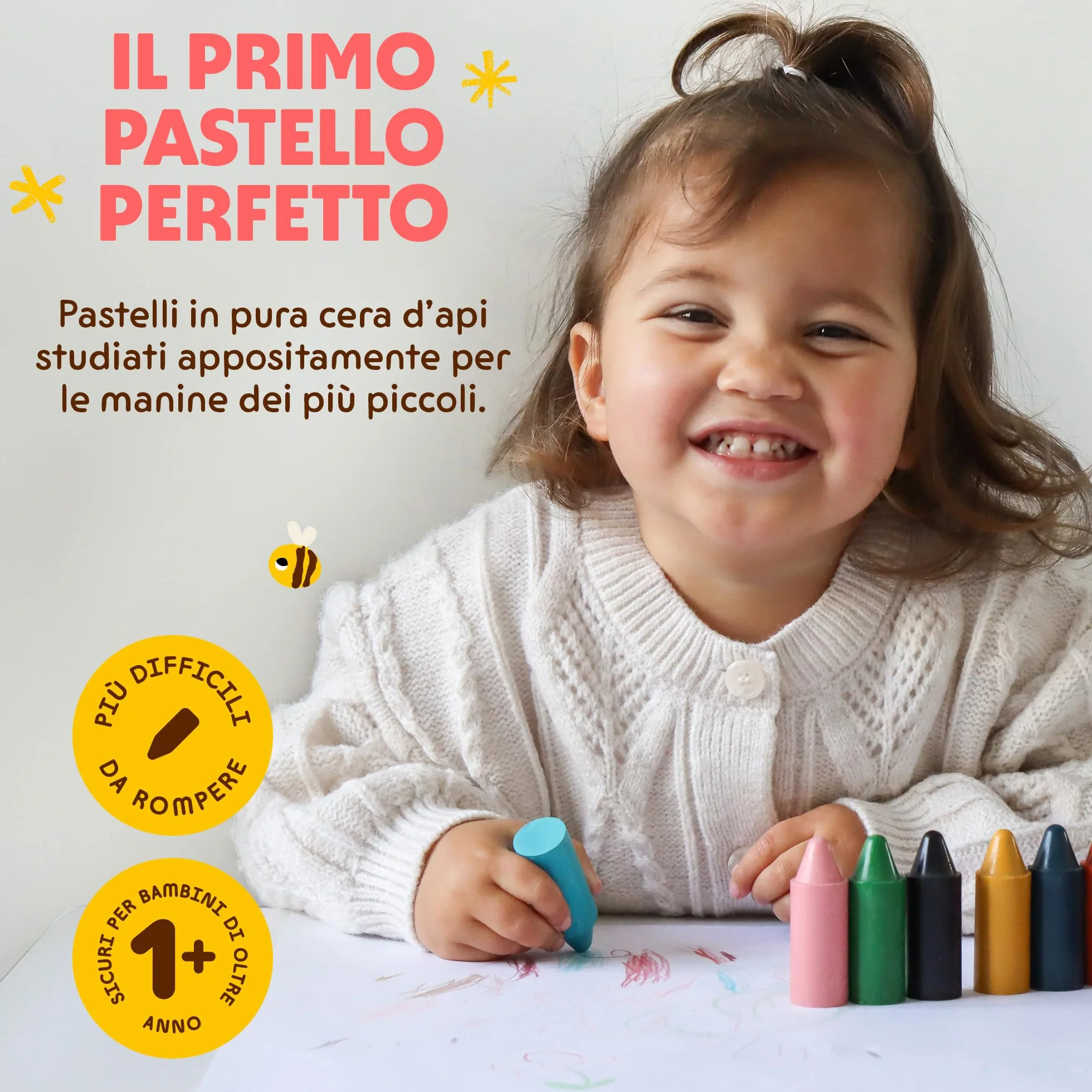Honeysticks - Pastelli in 100% pura cera d’api (confezione da 12 pezzi). Naturali, atossici e sicuri per tutti i bambini, da 1 anno in su. Fatti a mano in Nuova Zelanda.