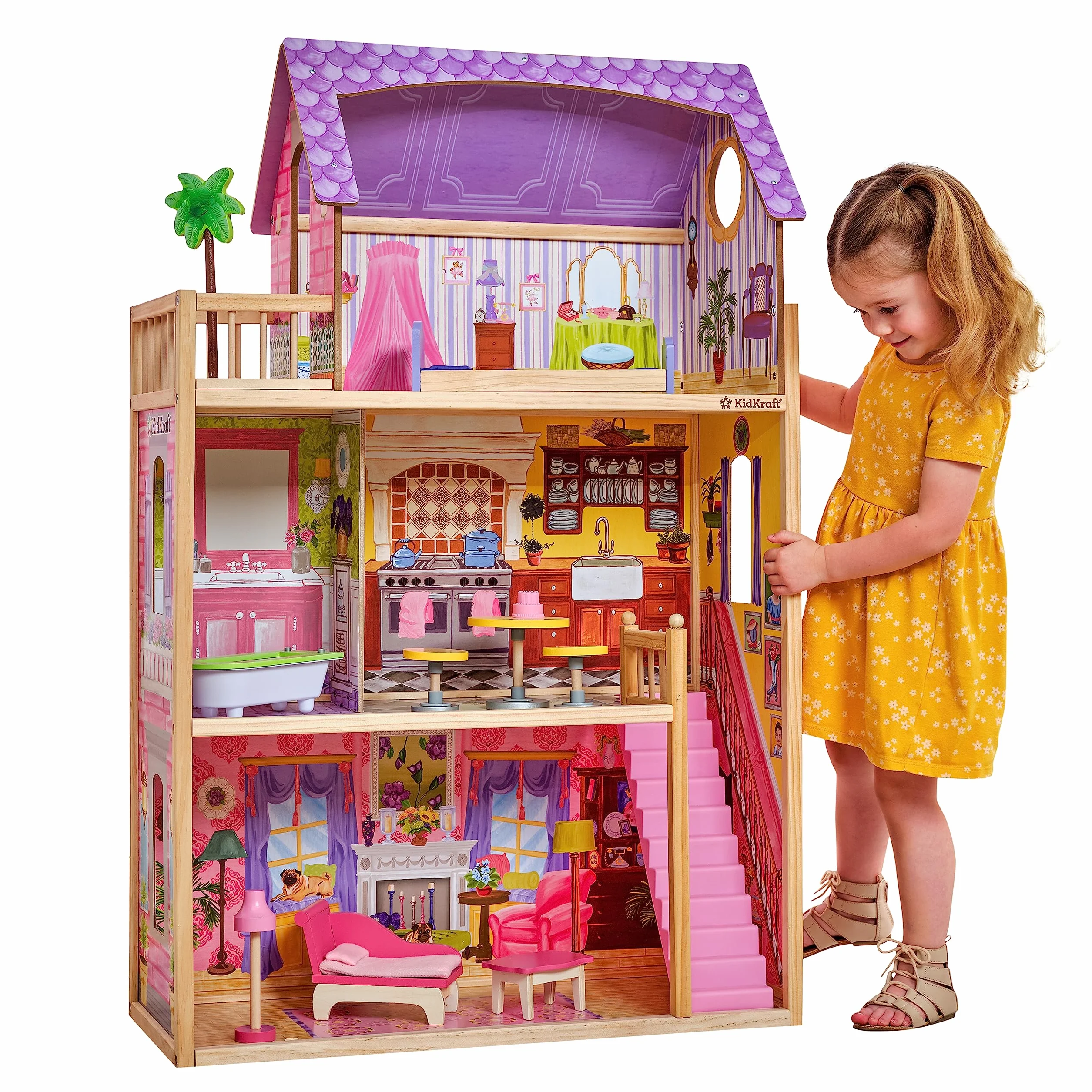 KidKraft Casa delle Bambole in Legno Kayla per Bambole di 30 cm con Accessori e Mobili inclusi, Casa a 3 Livelli di Gioco, Giocattolo per Bambini 3+ Anni, 65092, Esclusivo Amazon