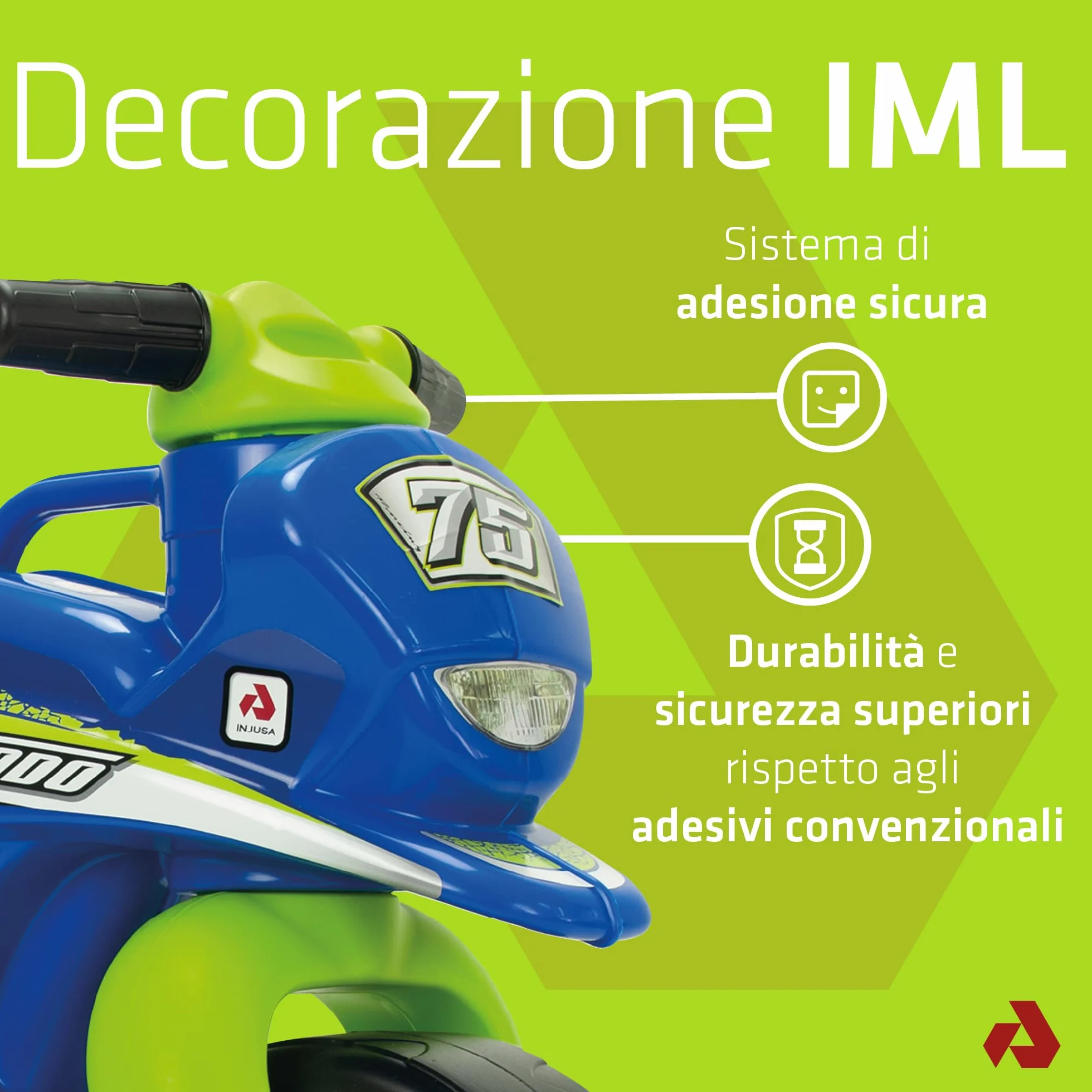 INJUSA Moto Cancelli Tundra Tornado Blu Verde Ruote larghe Plastica Maniglia Trasporto Bambini +18 Mesi