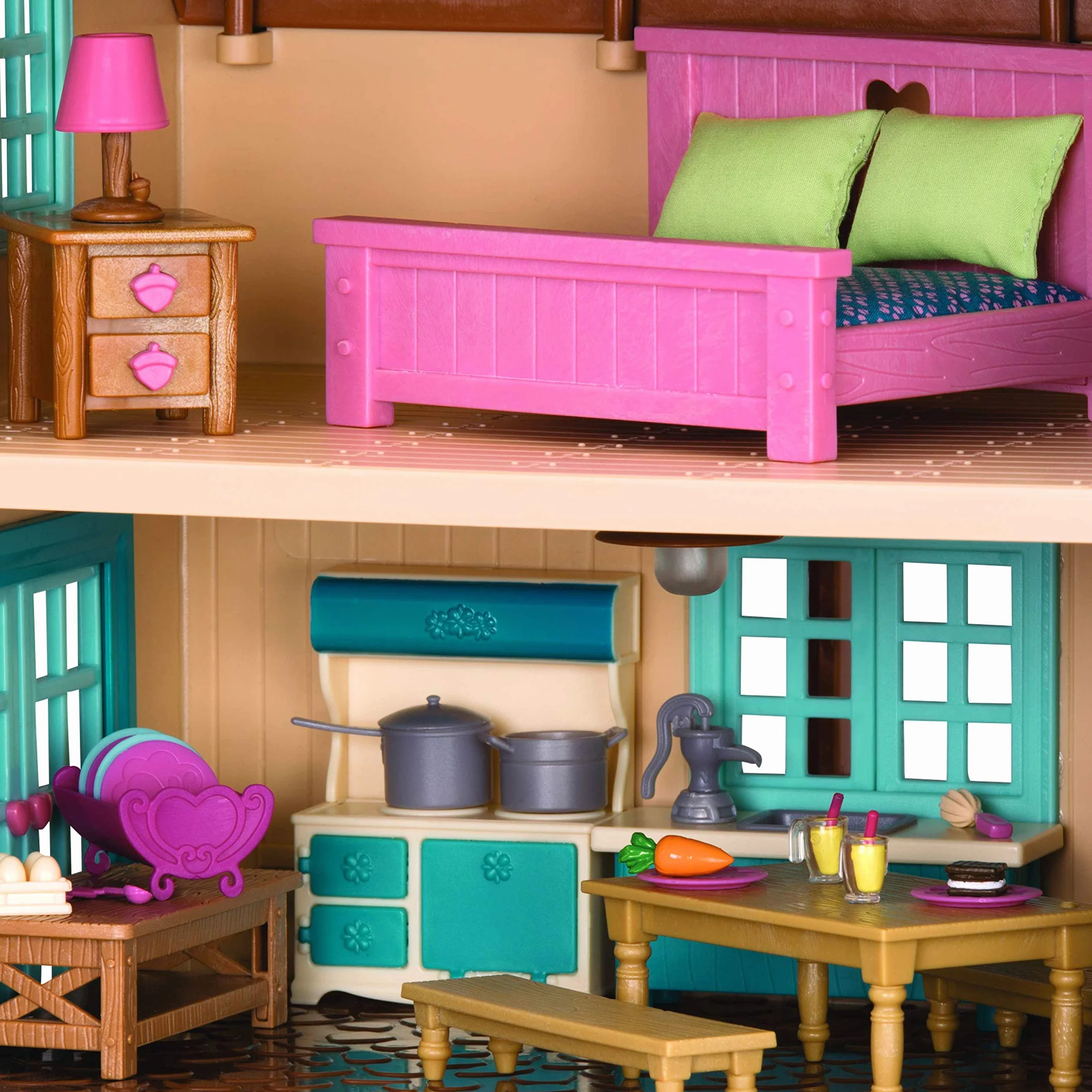 Li'l Woodzeez 6125Z Angolo Cottura e Pulizia della casa, Set da 21 Pezzi con mobili da Cucina e Accessori, Giocattoli in Miniatura e Set da Gioco per Bambini dai 3 Anni in su.