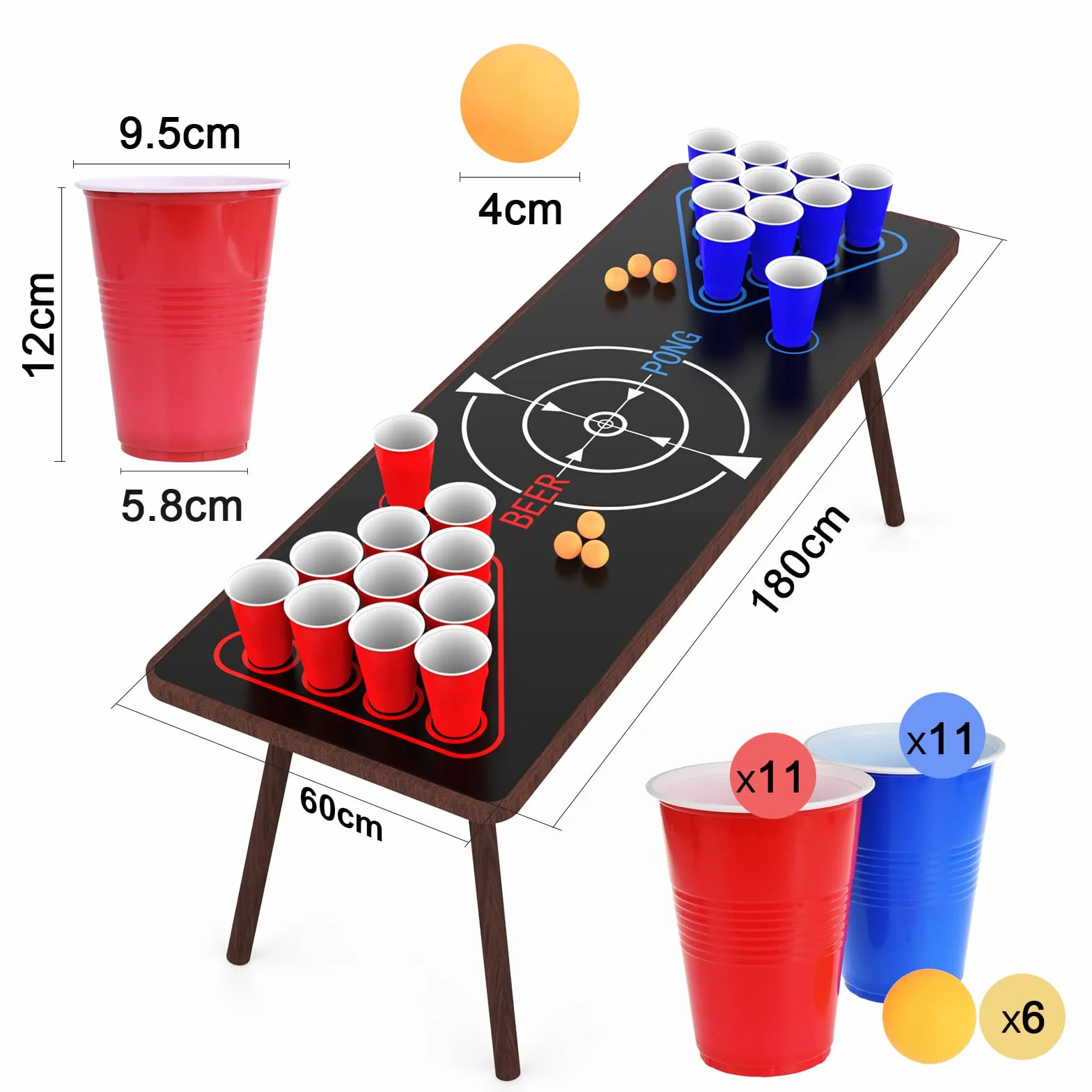 Faburo Beer Kit, Set da bere, Set completo, Tappetino da gioco Beer-Pong, 22 tazze, 6 sfere, per serate e barbecue per adulti